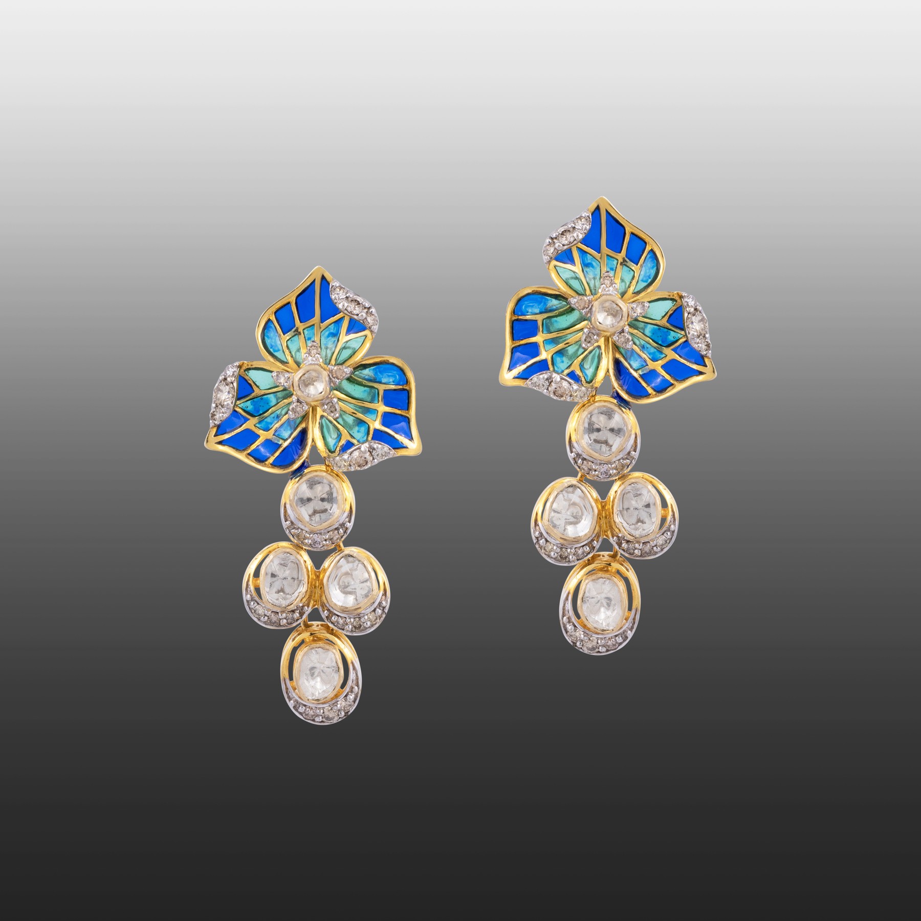 Enamel Floral Studs with Pearl Drops