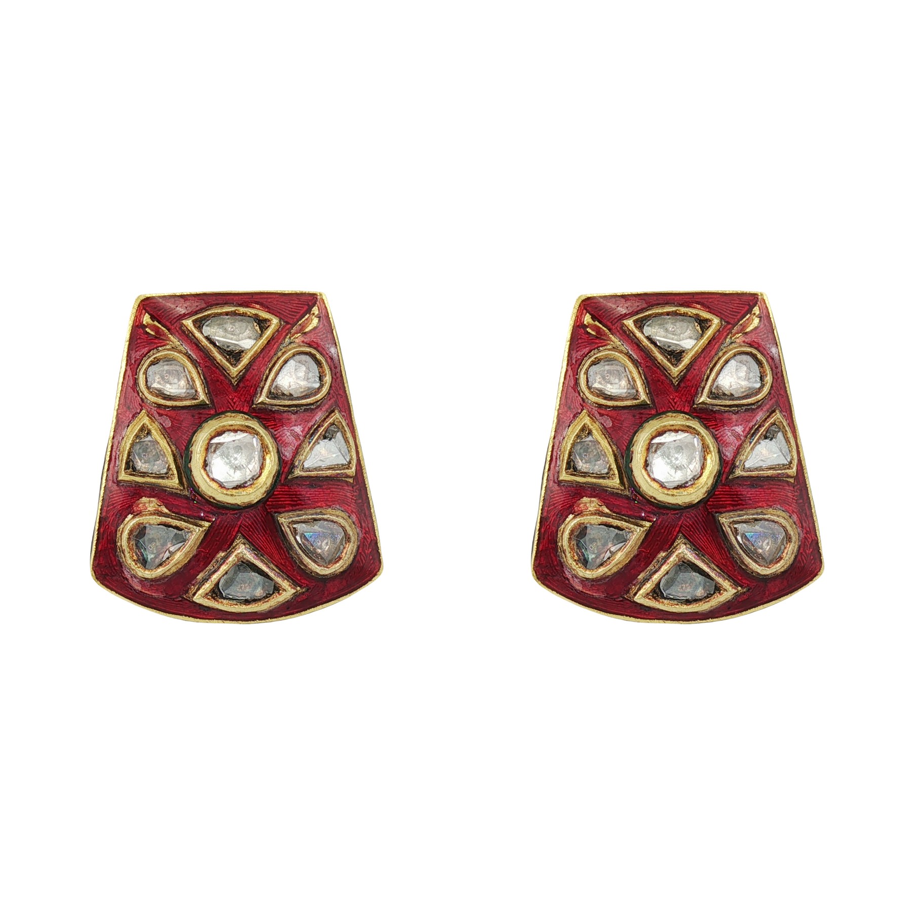 Red Enamel Polki Stud Earrings