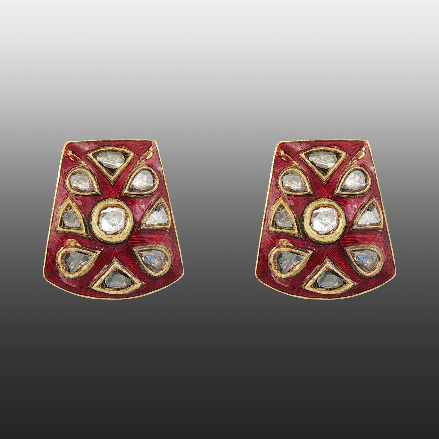 Red Enamel Polki Stud Earrings