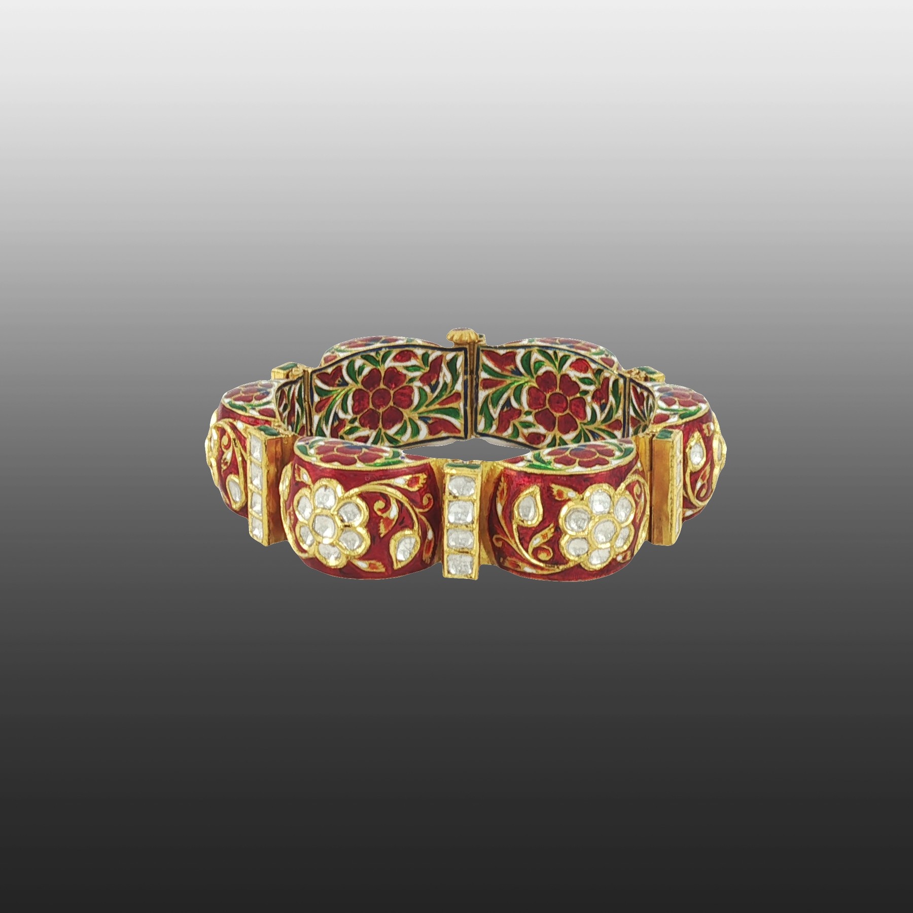 Red Enamel Polki Panel Bracelet