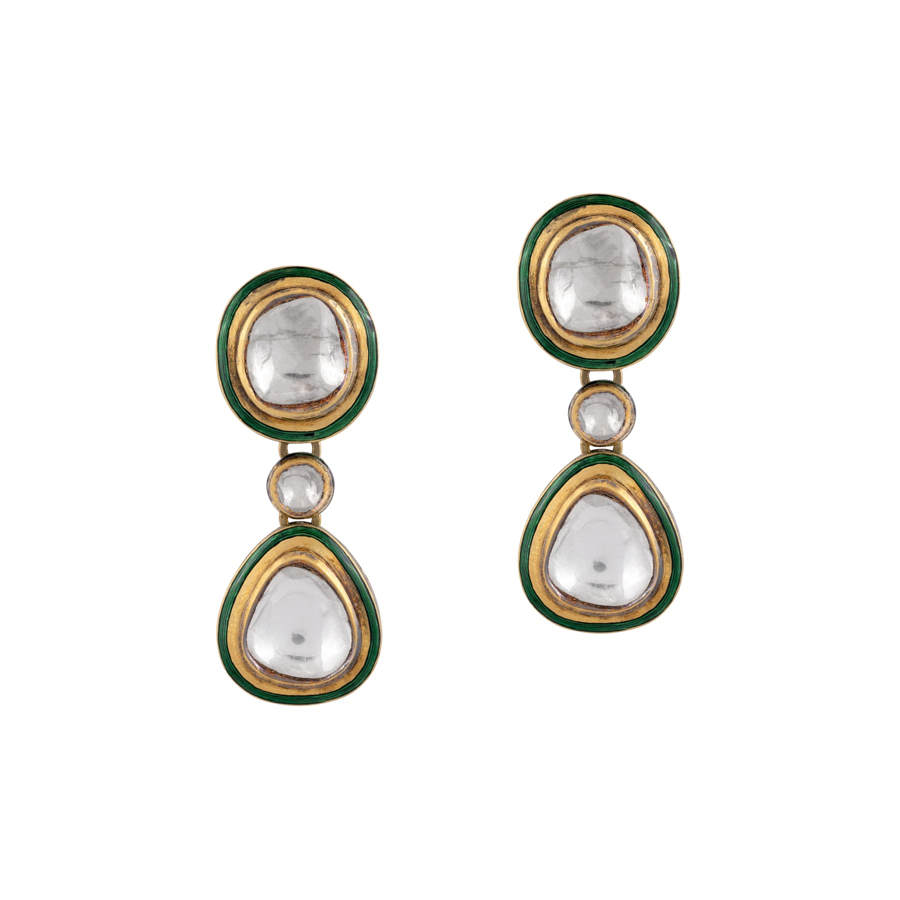 Green Enamel Polki Drop Earrings