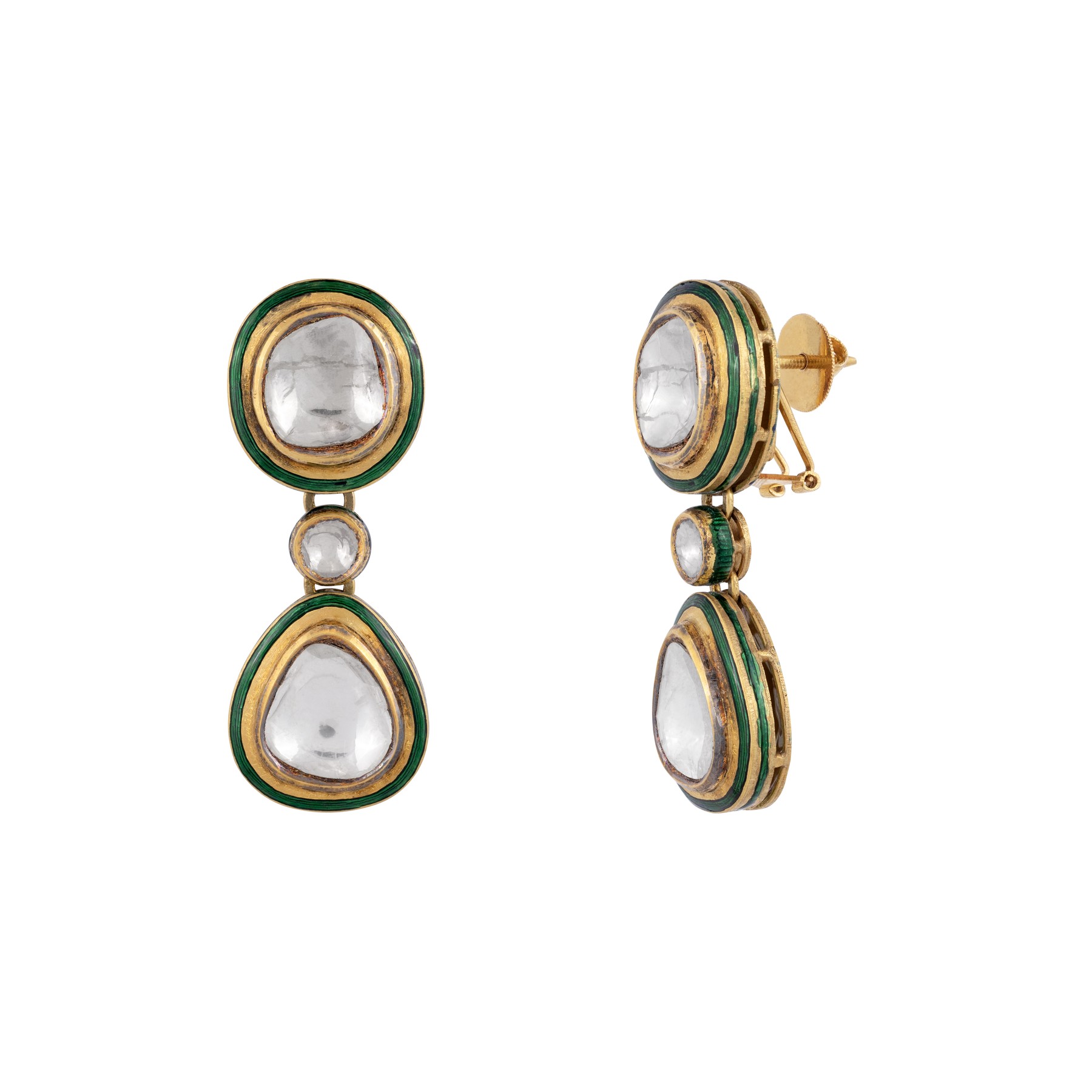 Green Enamel Polki Drop Earrings