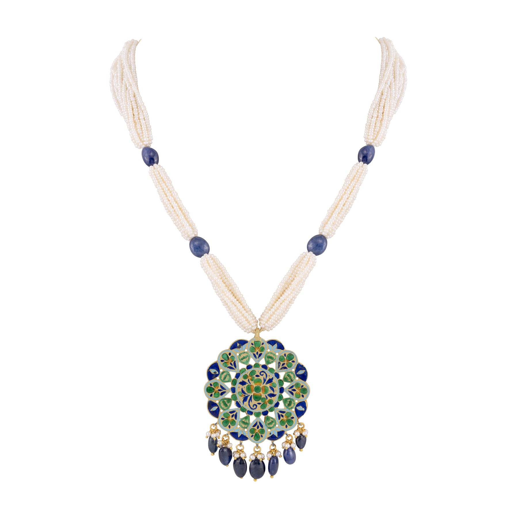 Sapphire and Cultured Pearl Pendant Necklace