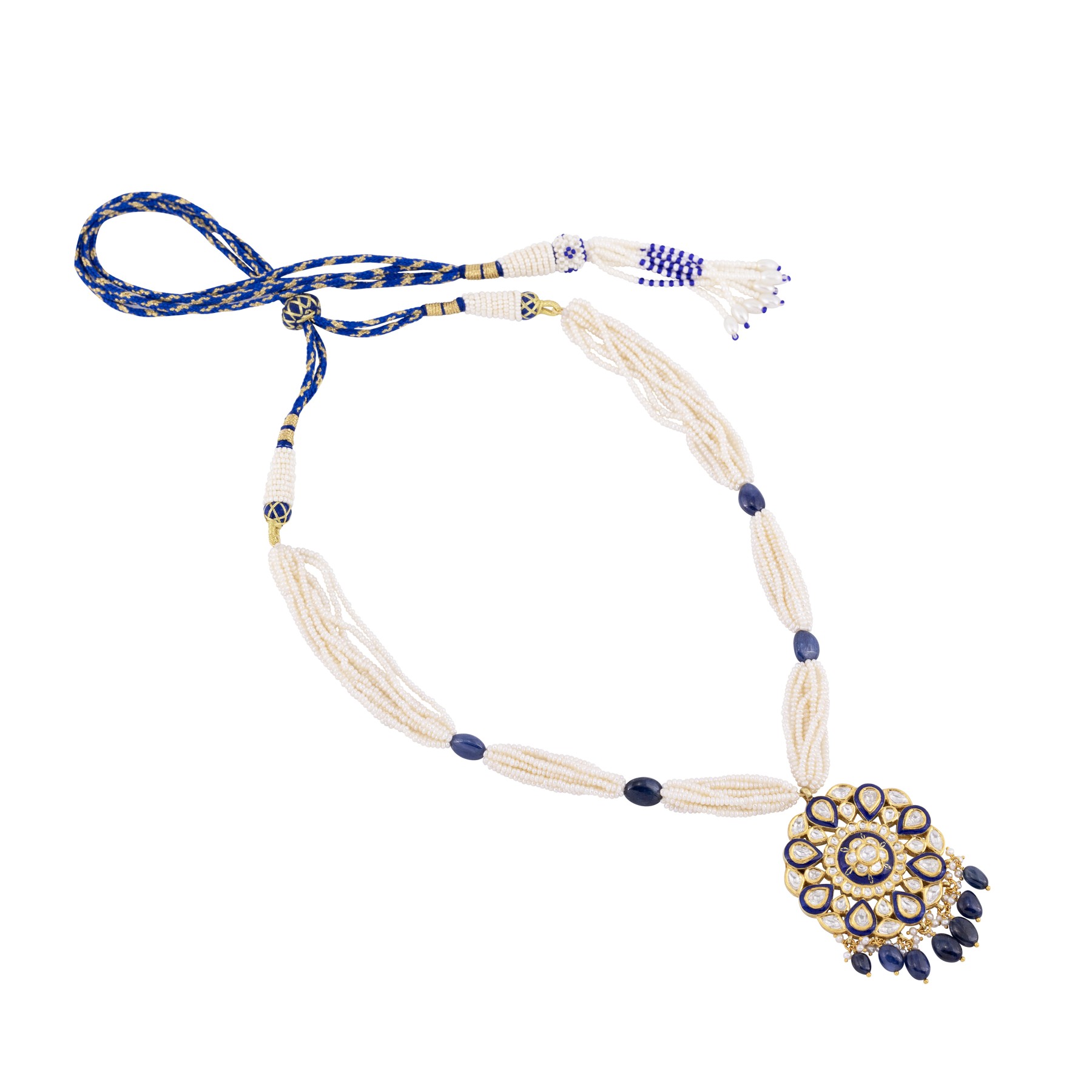 Sapphire and Cultured Pearl Pendant Necklace