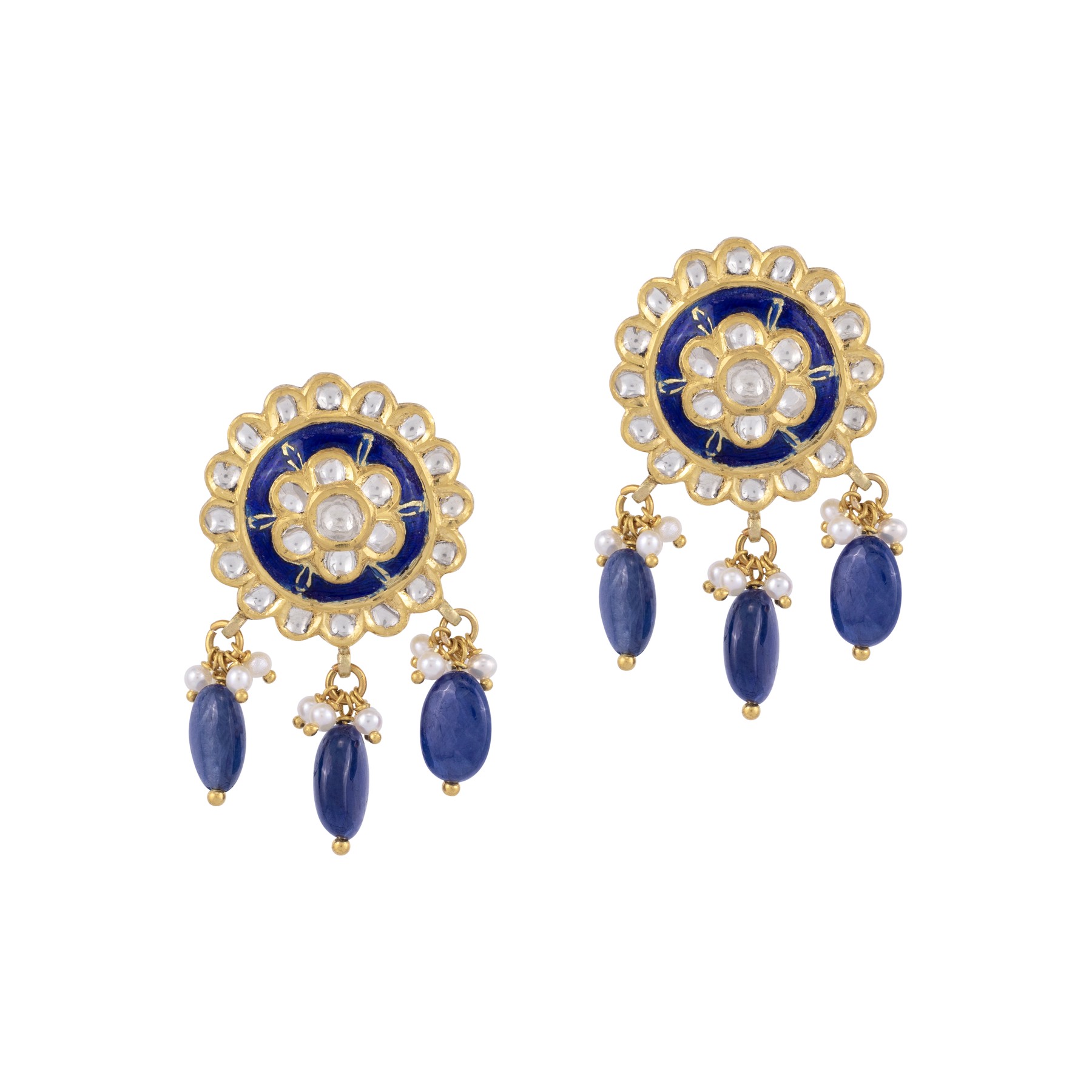 Sapphire and Pearl Polki Danglers