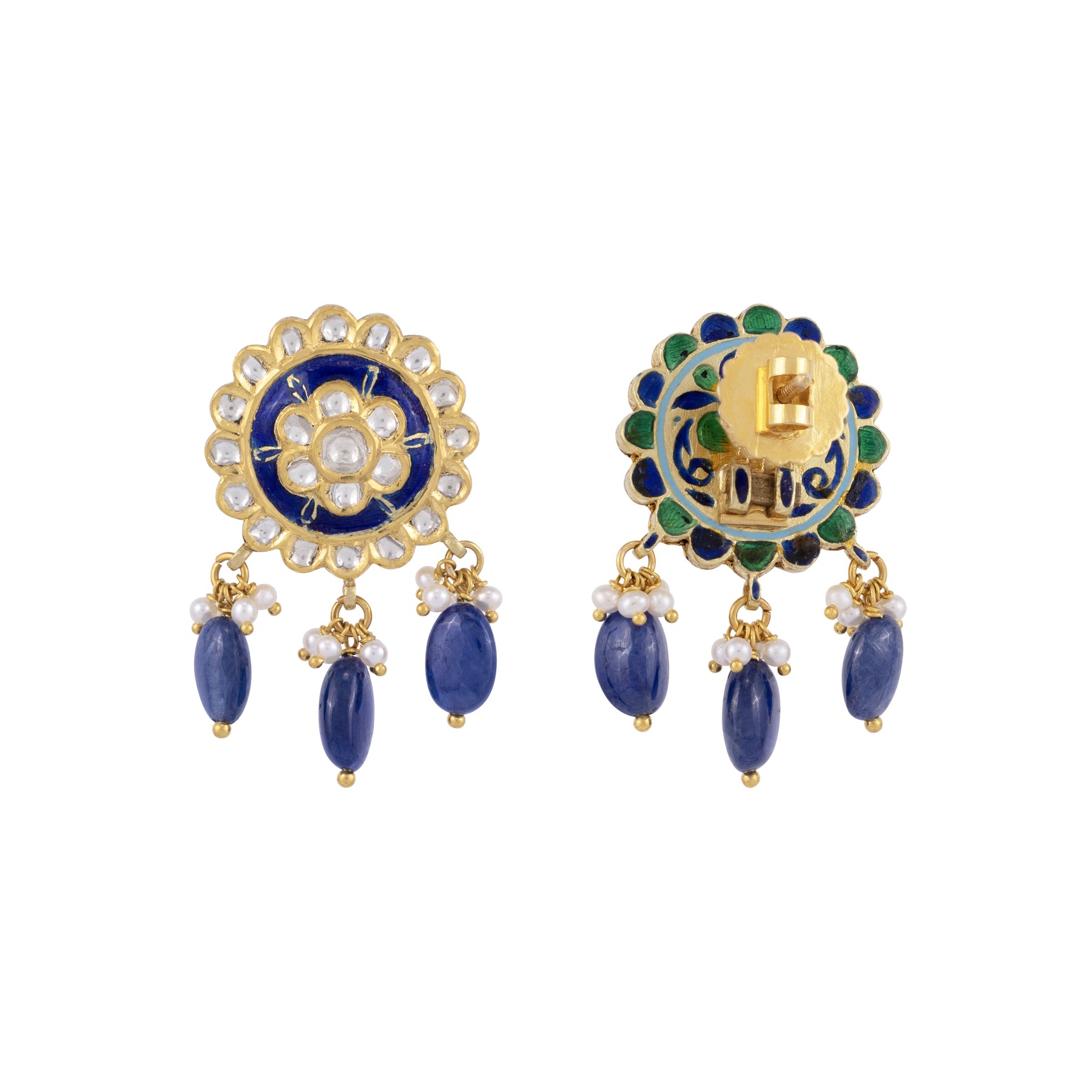 Sapphire and Pearl Polki Danglers