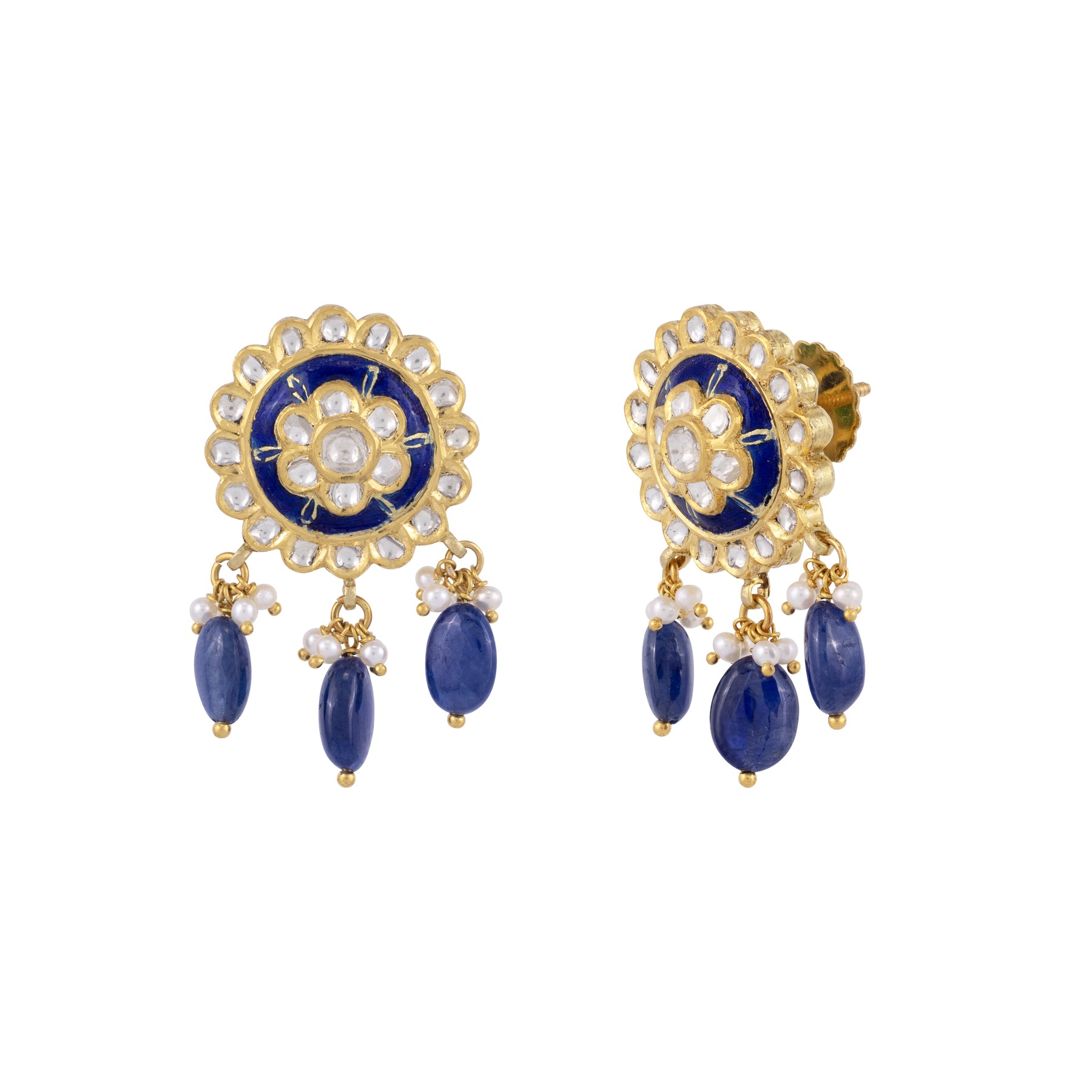 Sapphire and Pearl Polki Danglers