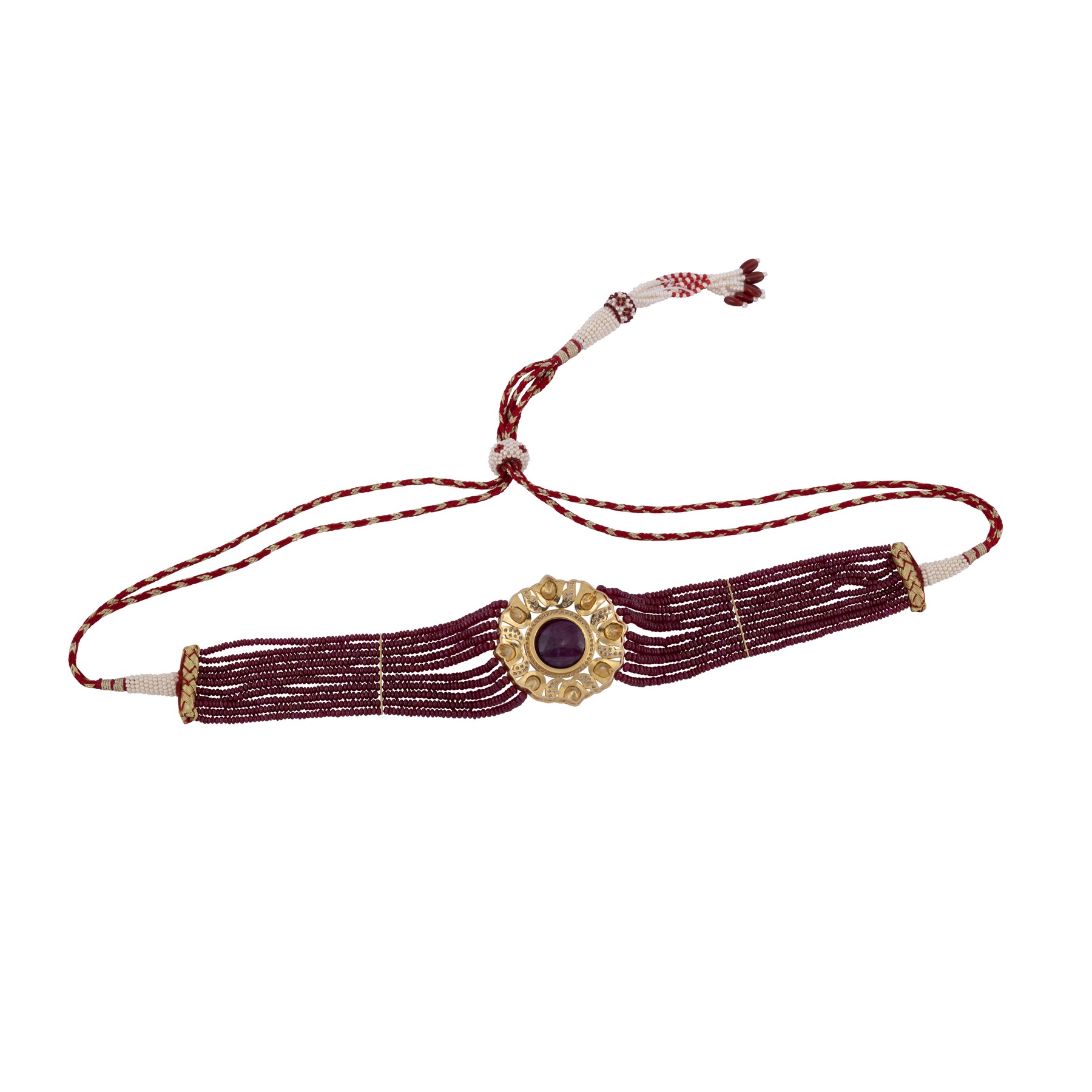 Ruby Bead Choker with Polki and Ruby Centre