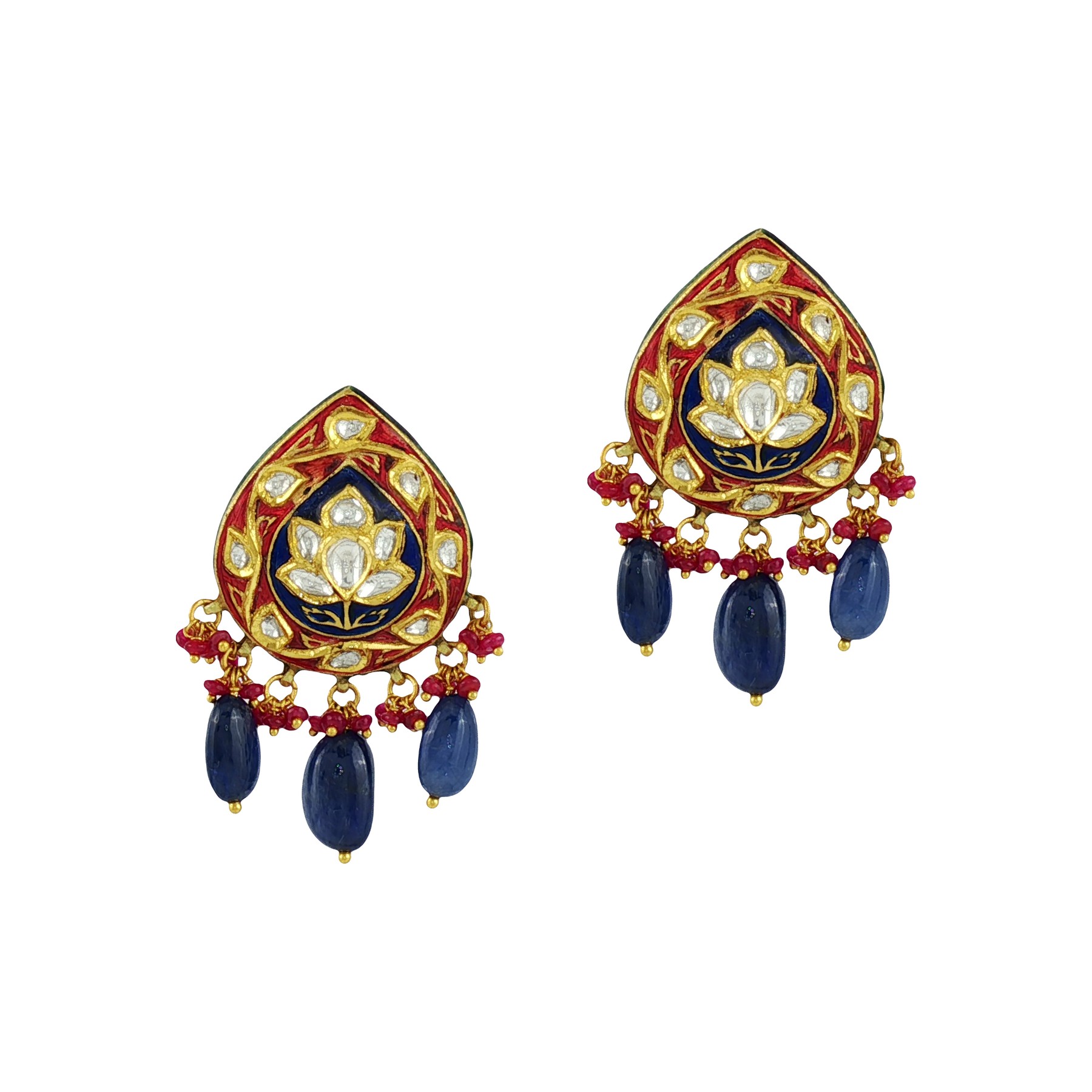 Ruby and Sapphire Enamel Polki Studs