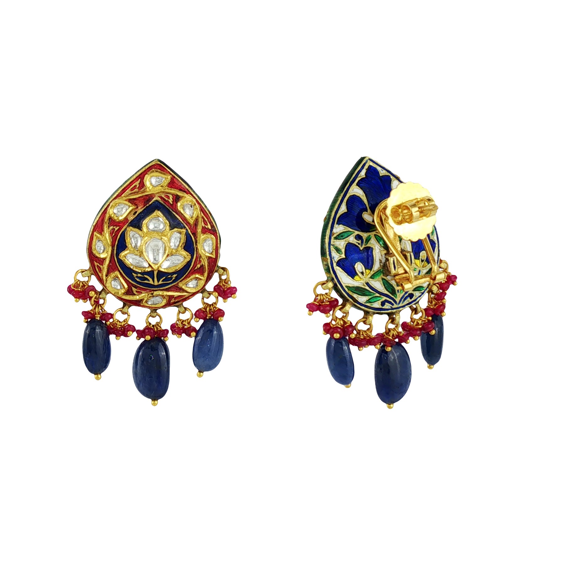 Ruby and Sapphire Enamel Polki Studs
