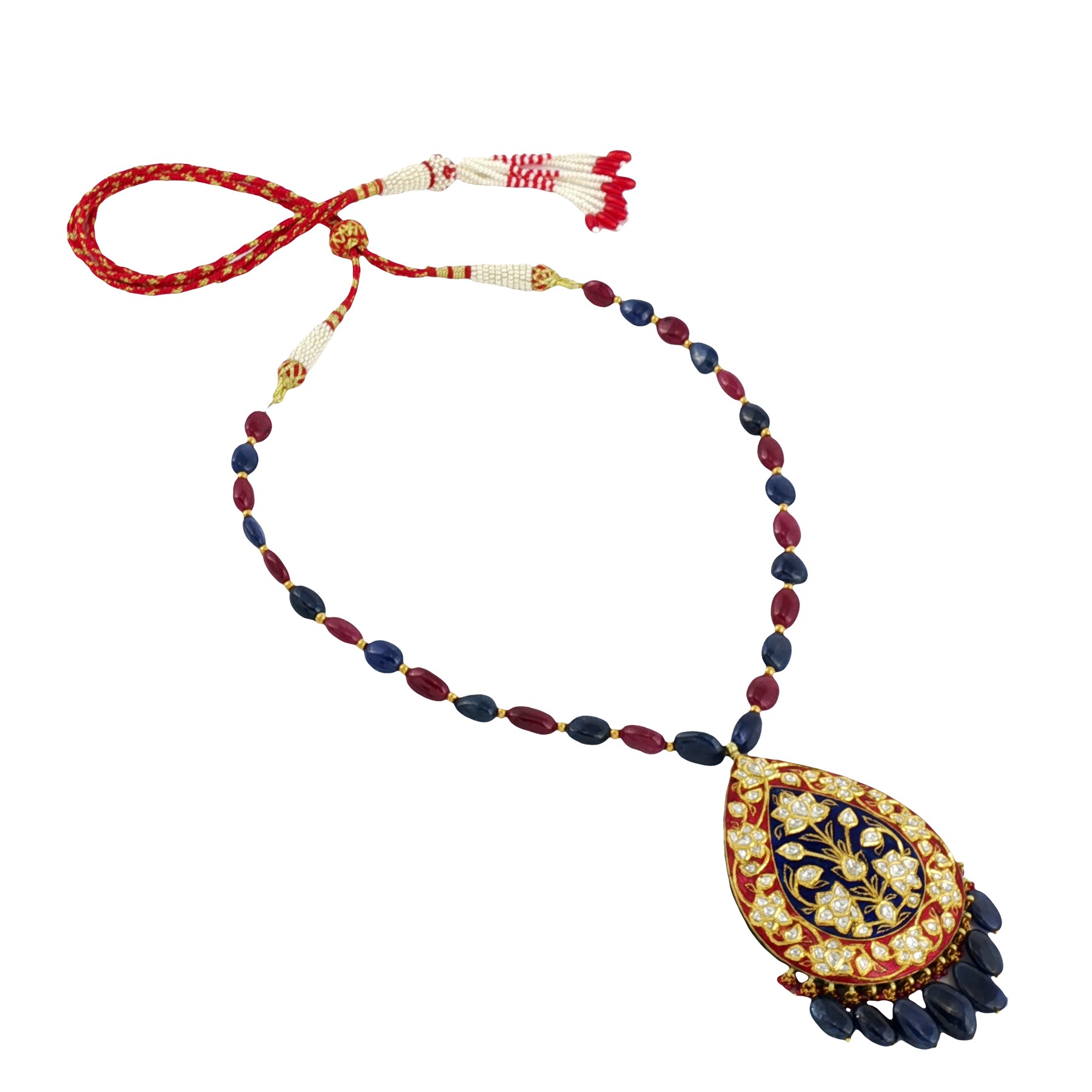 Ruby and Sapphire Necklace with Enamel Pendant