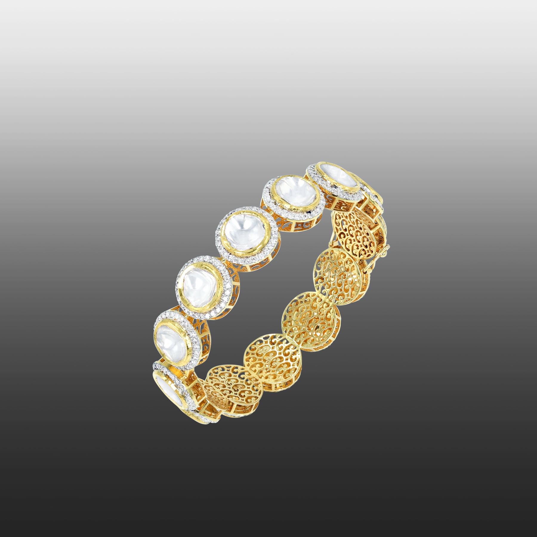 Open Polki Bangle with Intricate Gold Inner Detailing