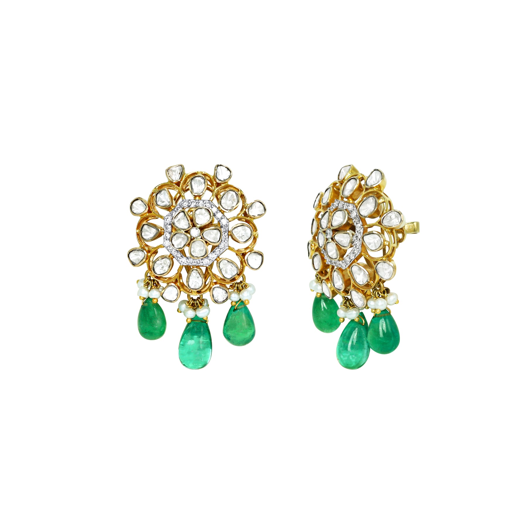 Polki Choker Set with Emerald Drops and Floral Motifs