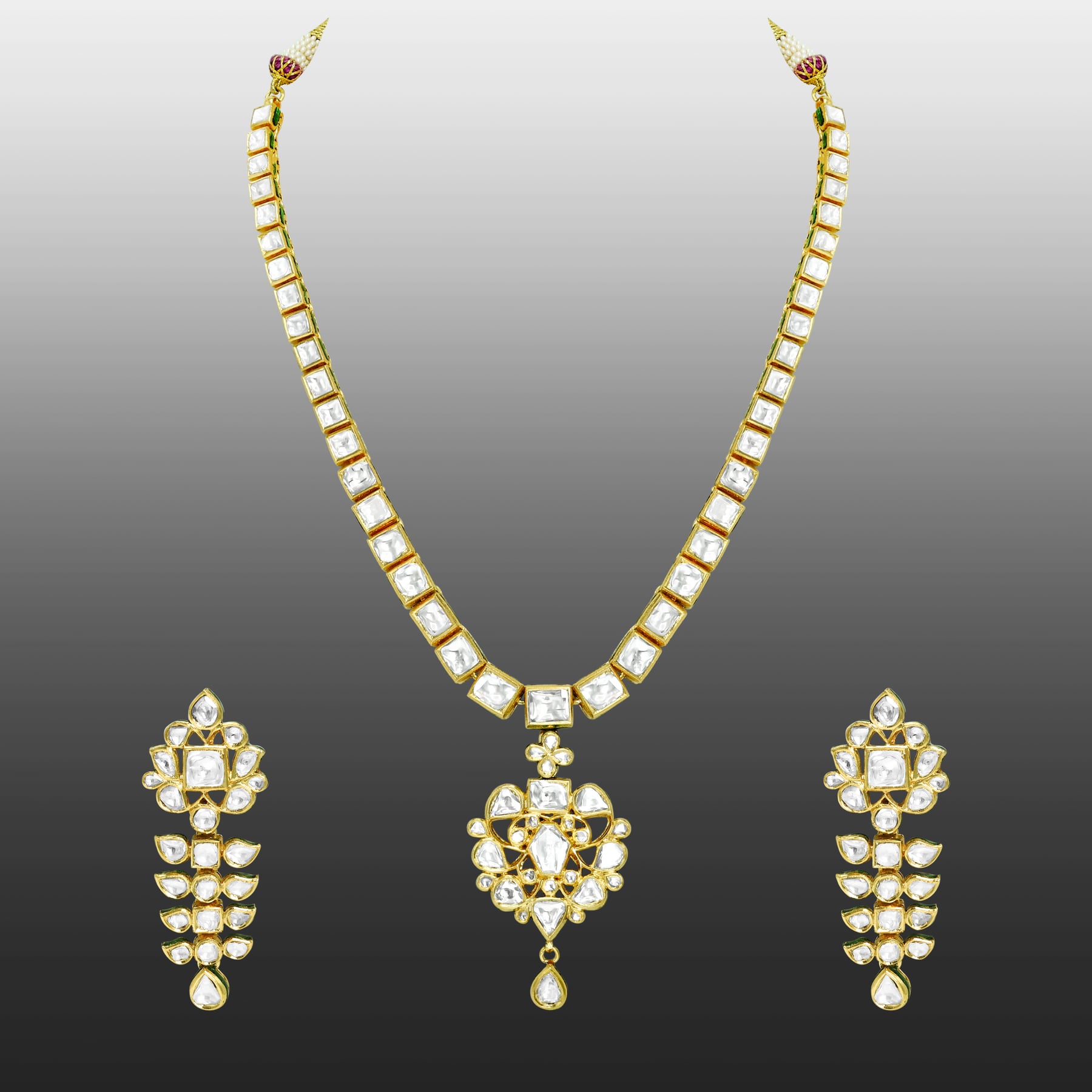 Polki Necklace Set with Pendant and Teardrop Accent