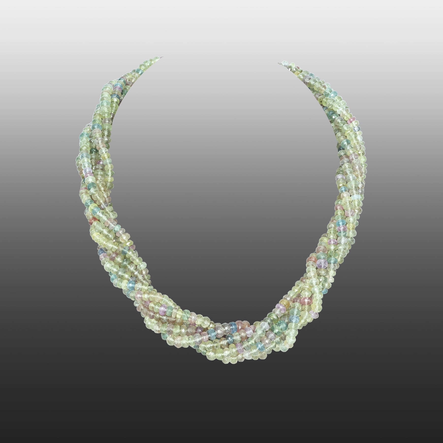 Multi-coloured Sapphire Bead Necklace in Twisted Layers