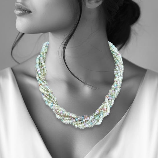 Multi-coloured Sapphire Bead Necklace in Twisted Layers