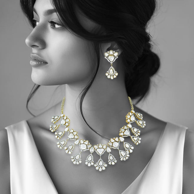 Teardrop Polki Necklace with Floral Motifs