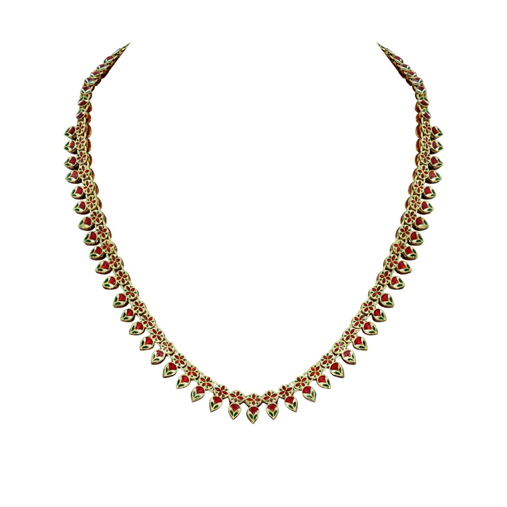 Single-Row Polki Necklace with Pear and Round Polkis