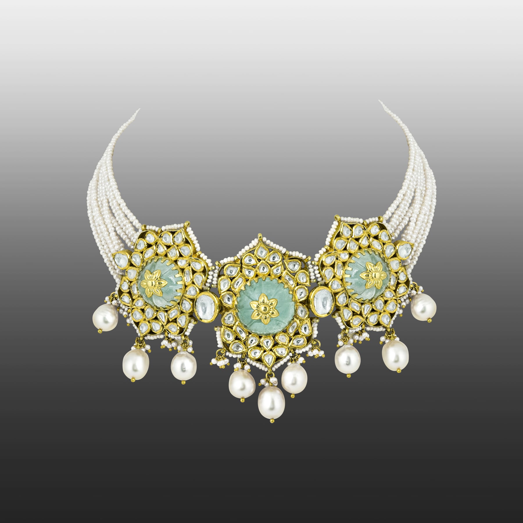 Pearl Choker with Carved Stone, Polki, and South Sea Drops