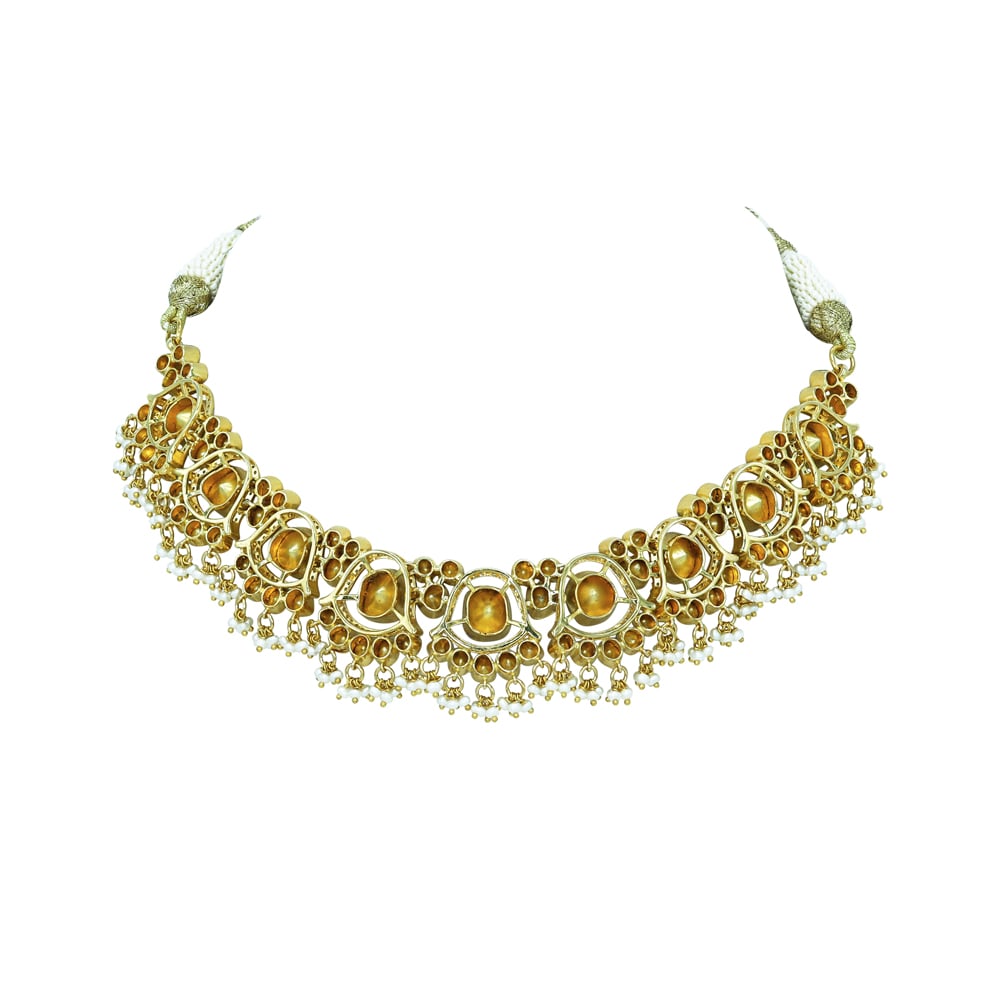 Polki Diamond Necklace with Pearls and Beads