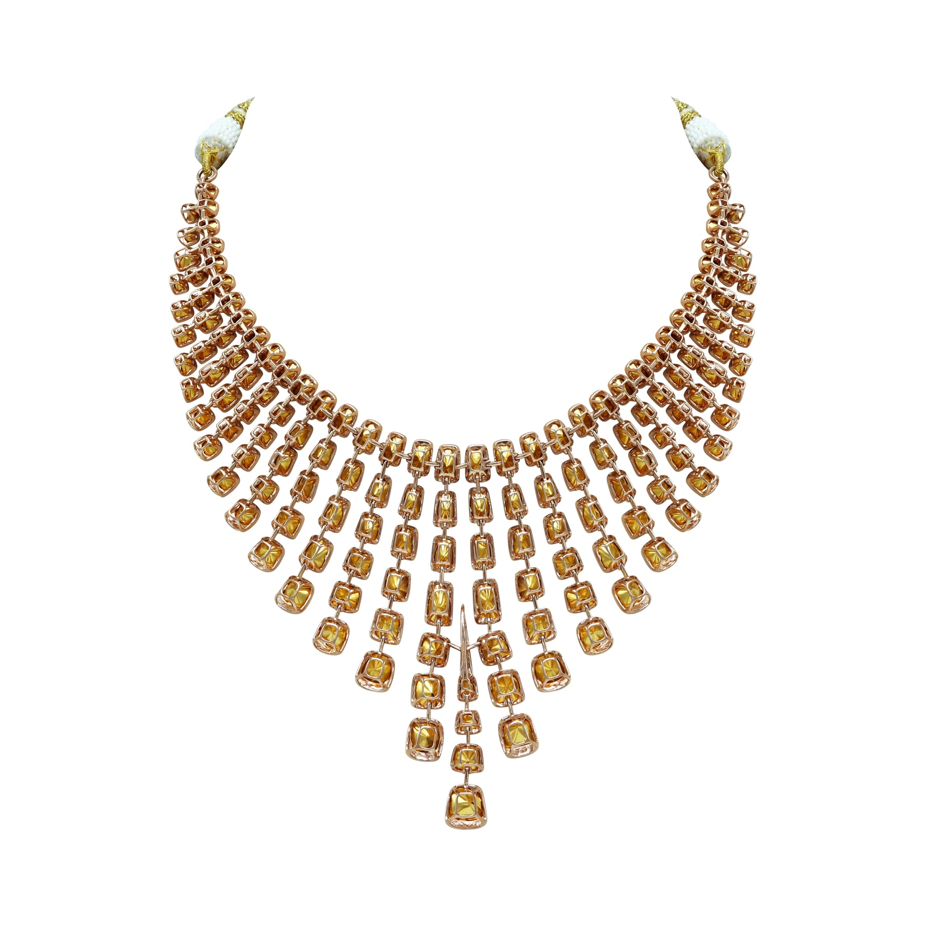 Rose Gold Polki Necklace Set with Cascading Fan-Like Design