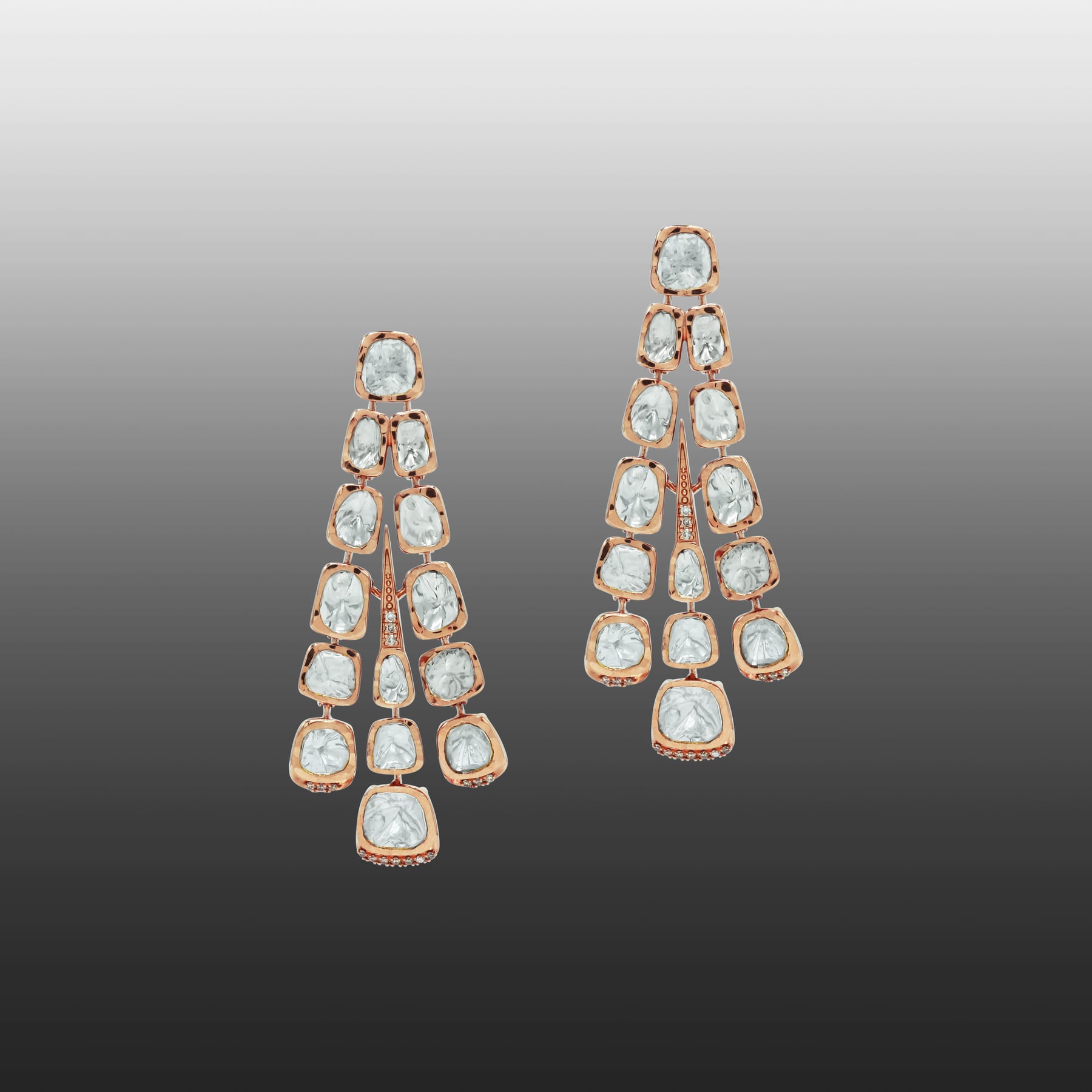 Rose Gold Polki Necklace Set with Cascading Fan-Like Design