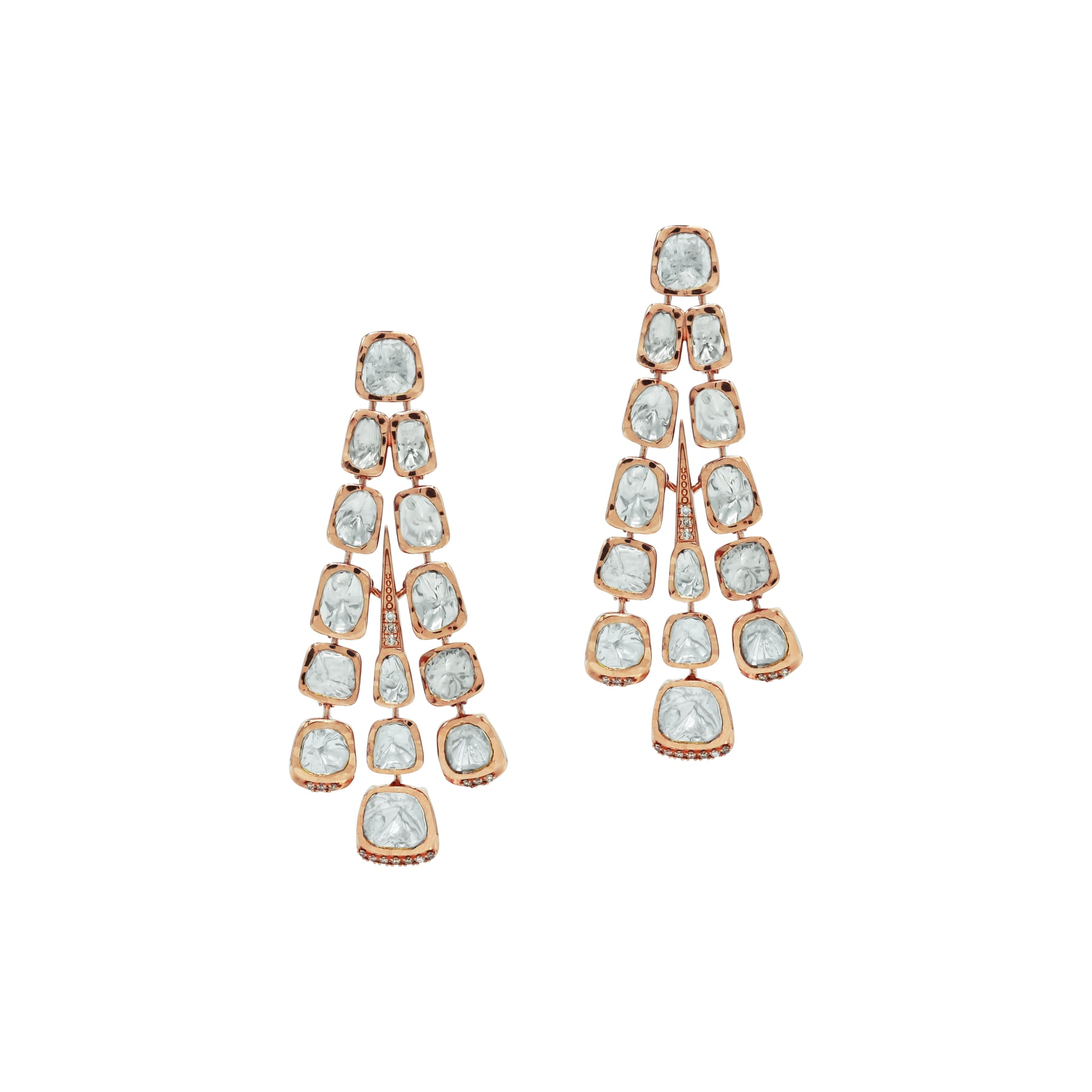 Rose Gold Polki Necklace Set with Cascading Fan-Like Design