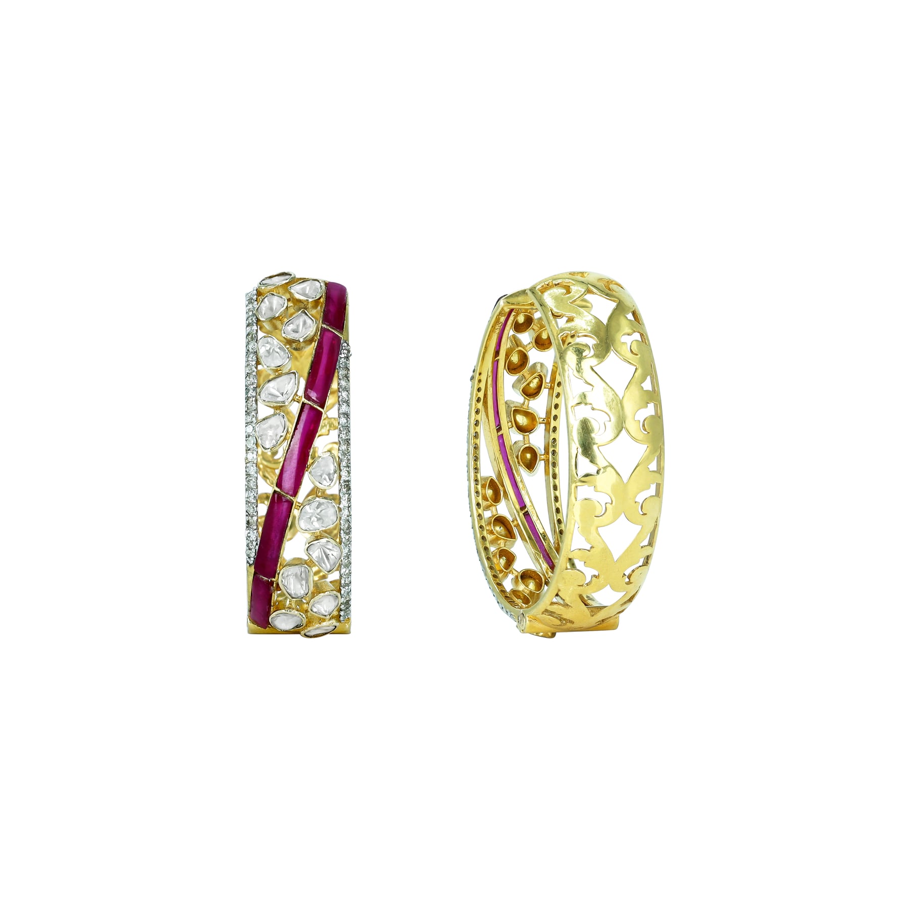 Polki Hoop Earrings with Red Talafs