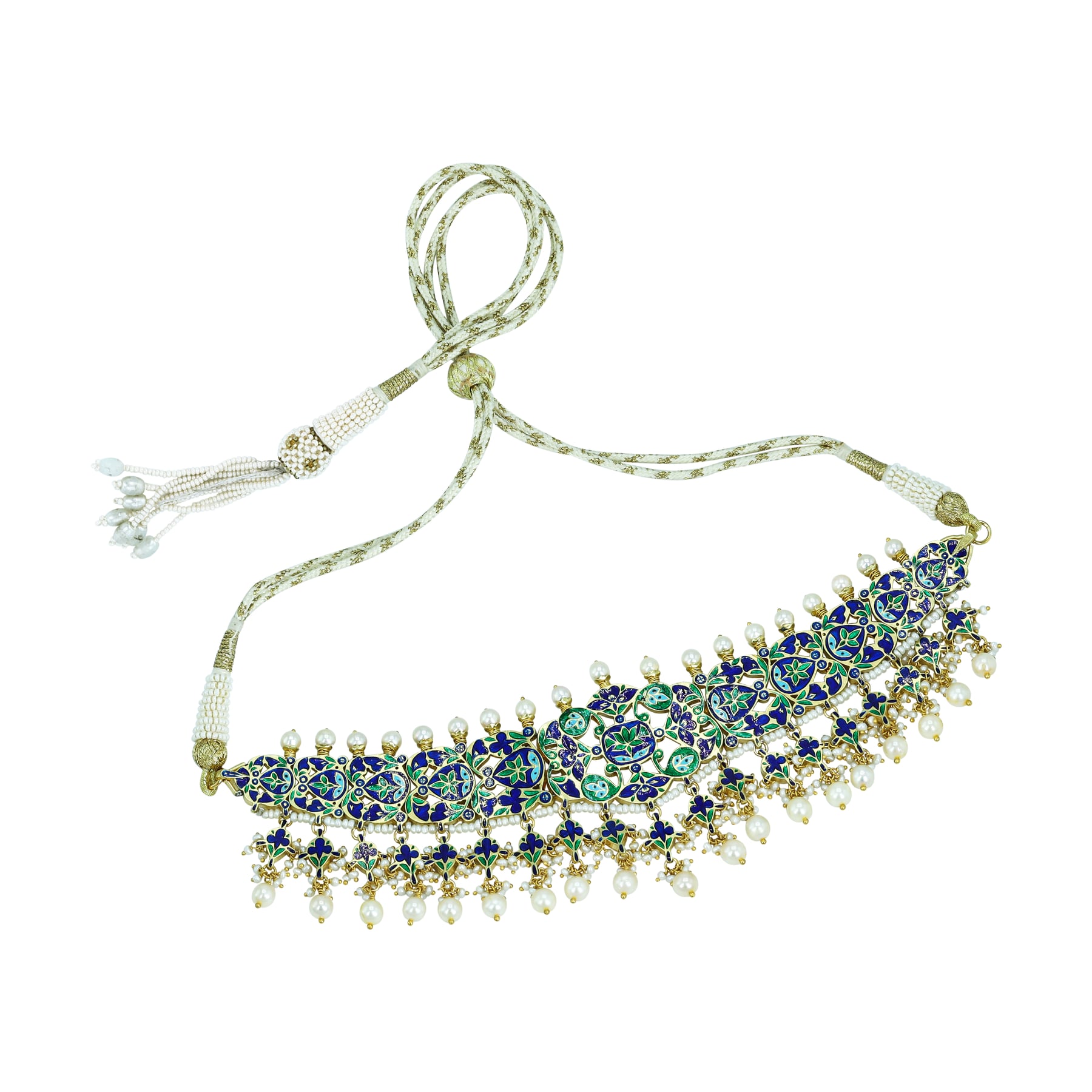 Ivory Polki Choker Set with Pearl Clusters