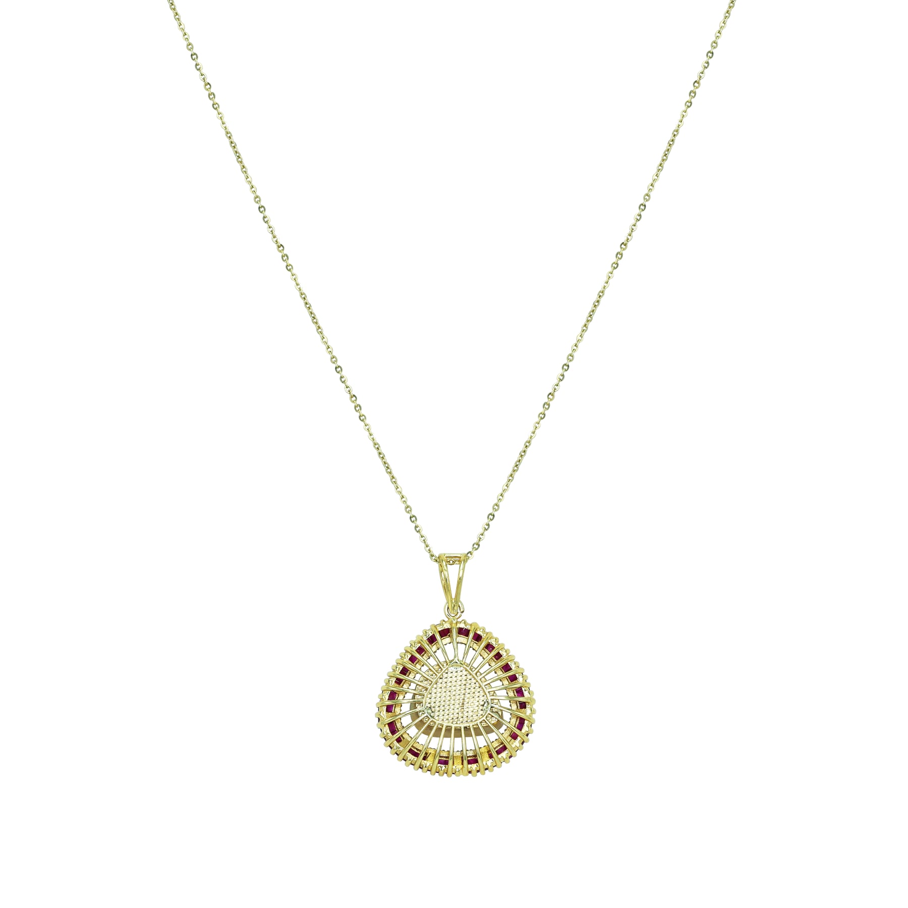 Pear-Shaped Polki Pendant with Red Ruby Baguettes