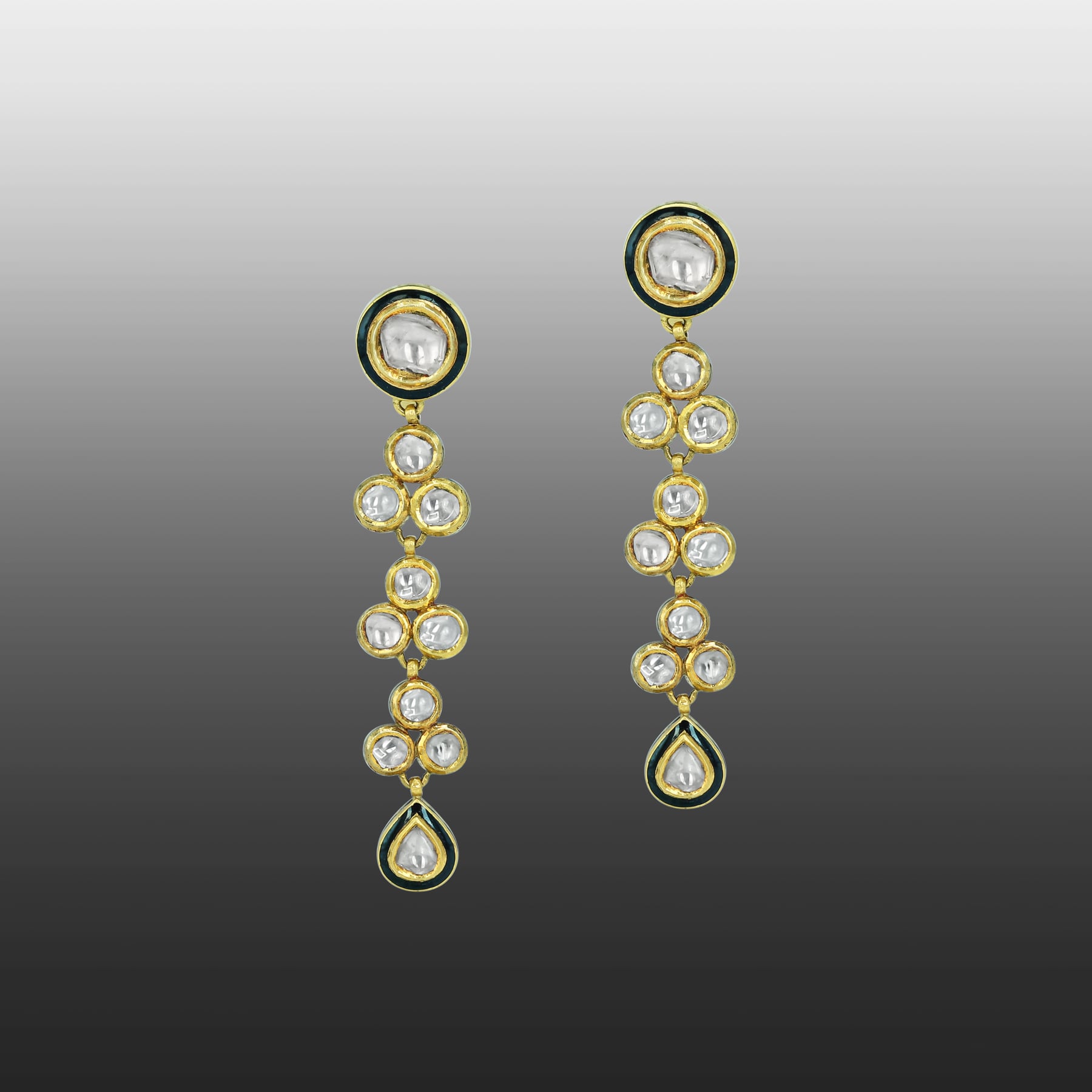 Black Enamel Polki Diamond Necklace Set for Timeless Elegance