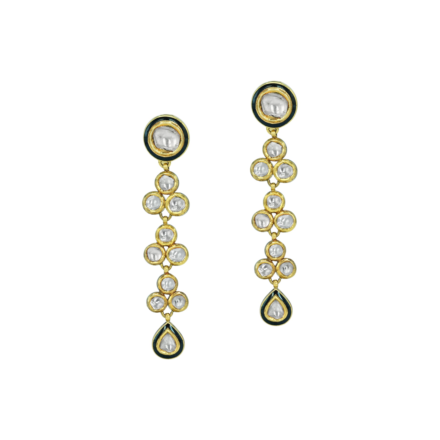 Black Enamel Polki Diamond Necklace Set for Timeless Elegance
