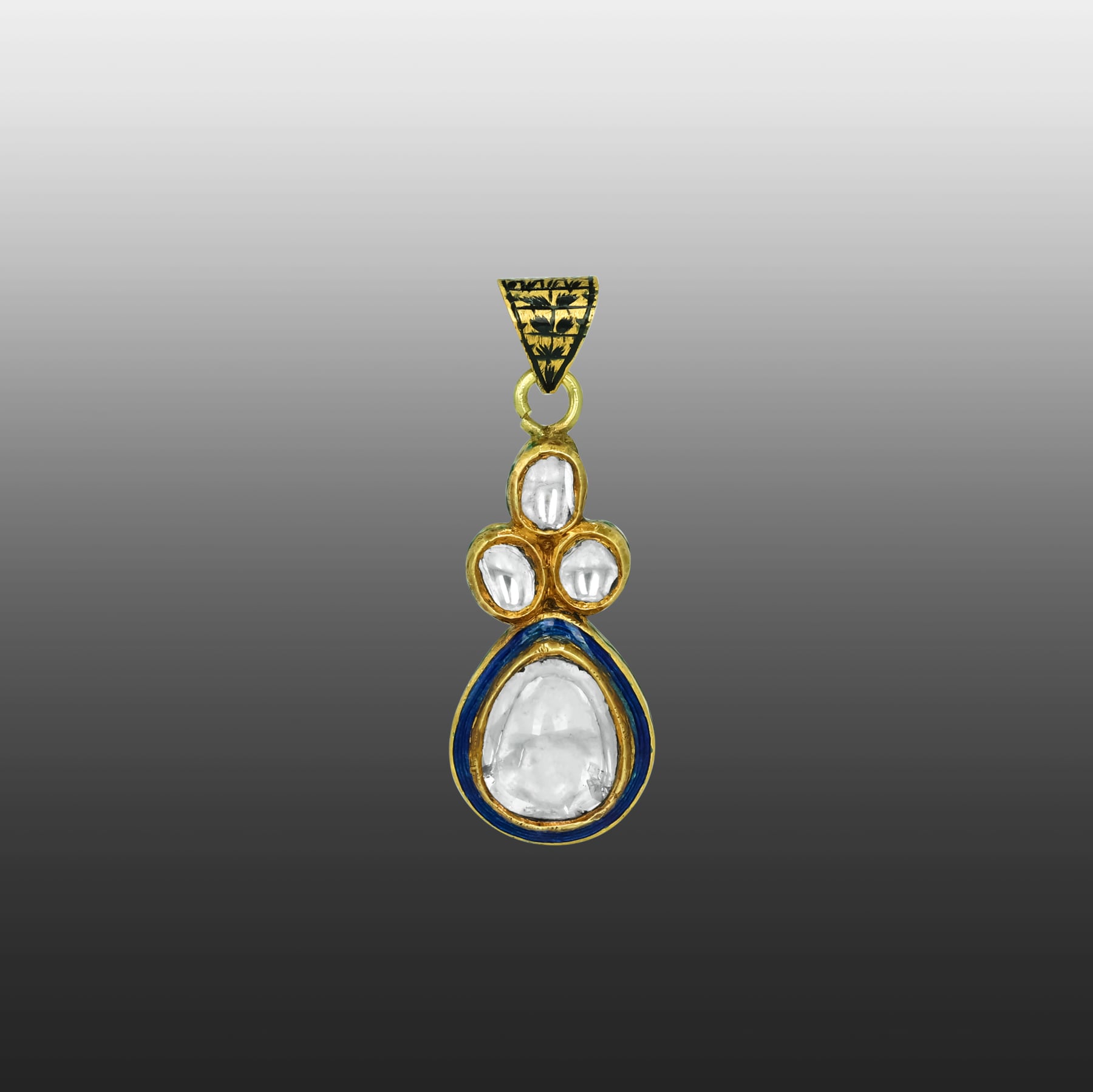 Teardrop Polki Pendant with Blue Enamel