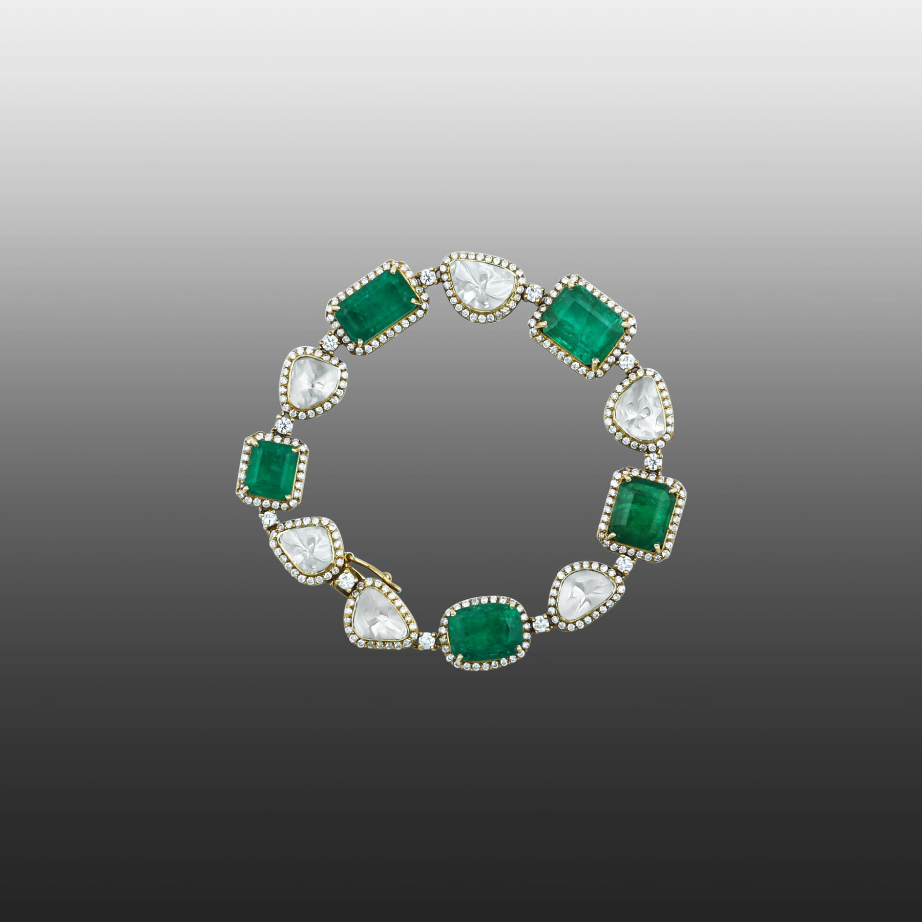 Convertible Polki Emerald Necklace-Bracelet with Diamond Halo
