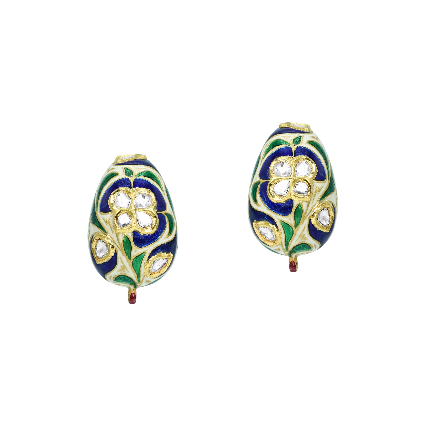 Blue Enamel Hasli Necklace Set with Polkis and Green Accents