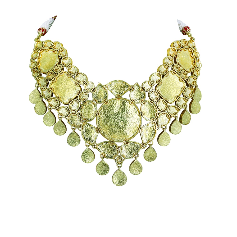 Rhodolite Polki Choker with Red Enamel and Dangling Pear Drops