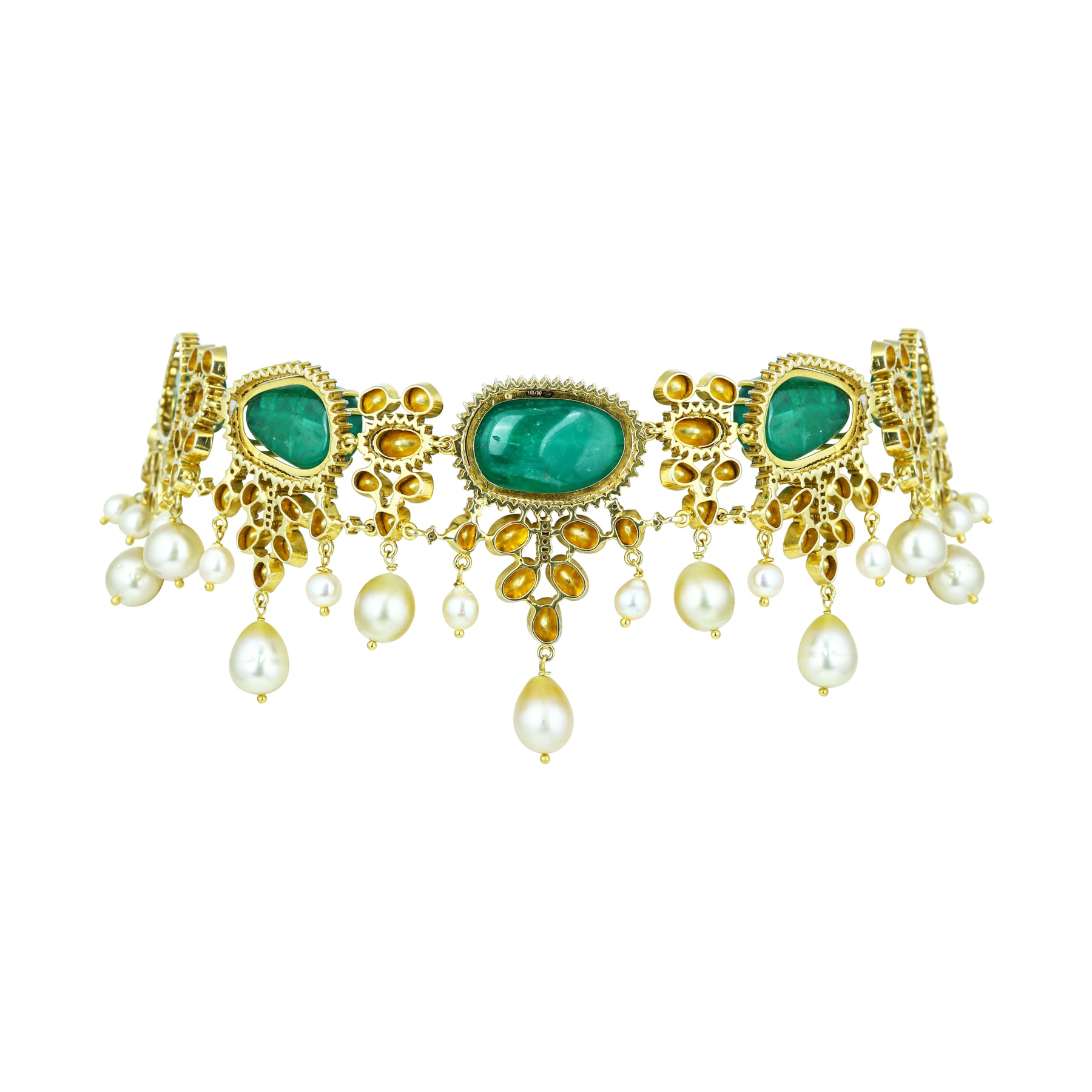 Victorian Emerald and Polki Choker with Southsea Pearl Drops