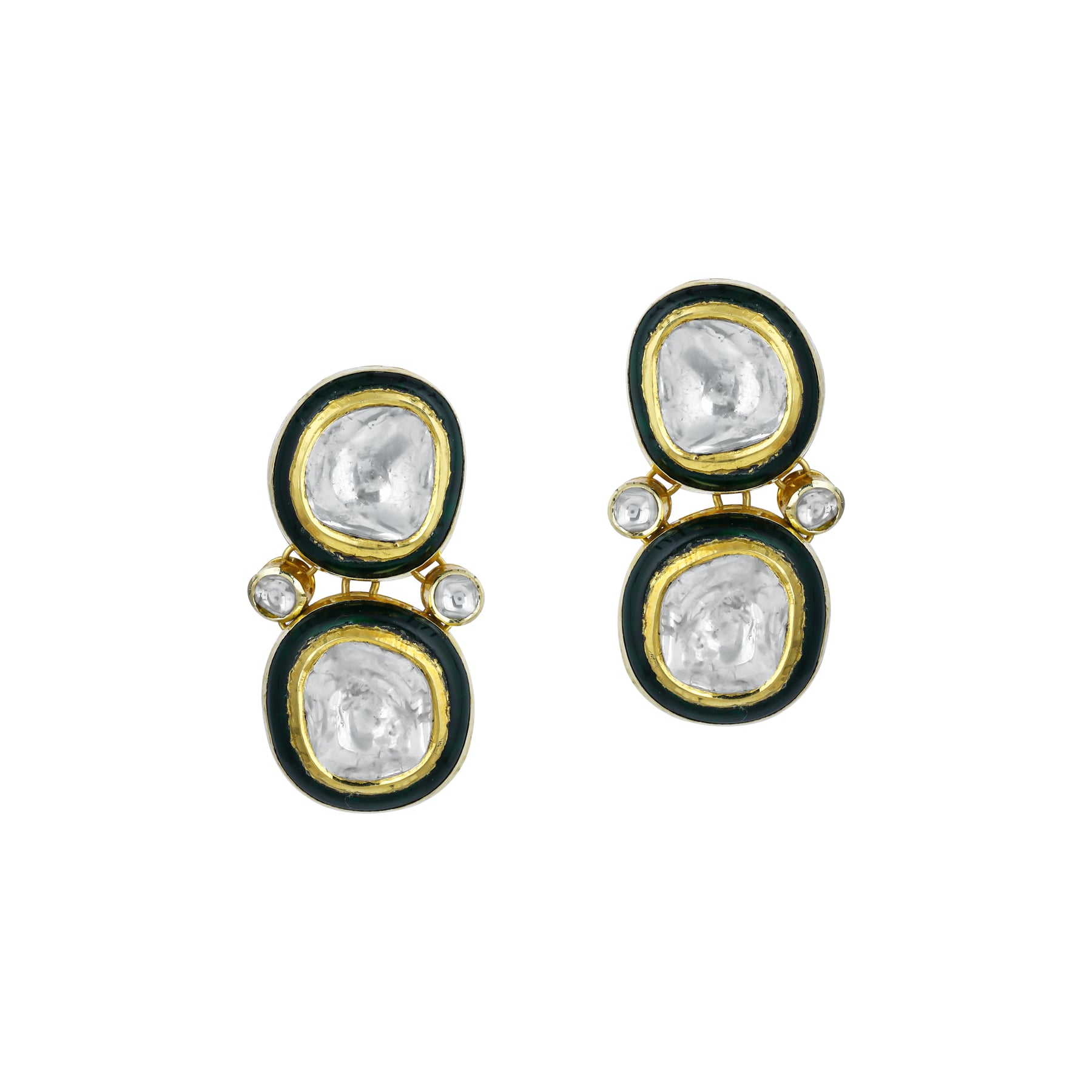 Polki Necklace Set with Green Enamel Border
