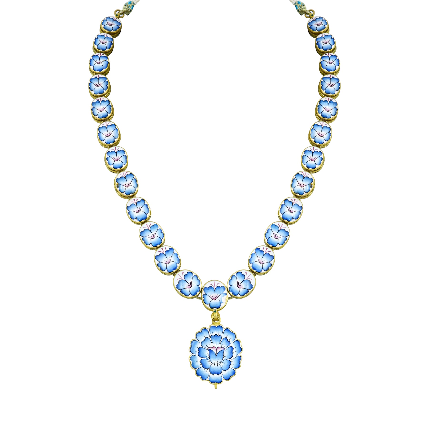 Turquoise Enamel Floral Polki Necklace