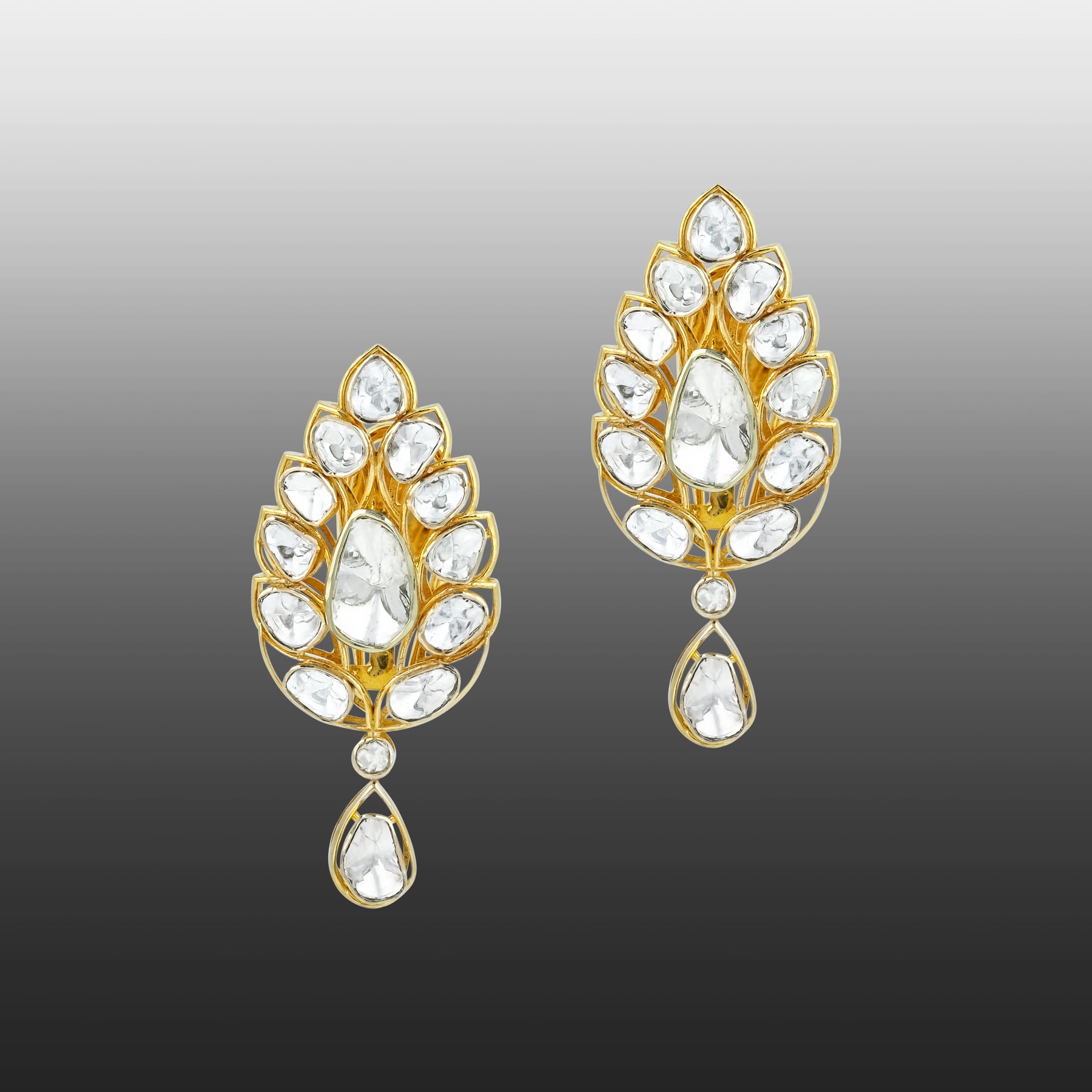 Floral Polki Pendant Set with Teardrop Open Polki on Sleek Chain