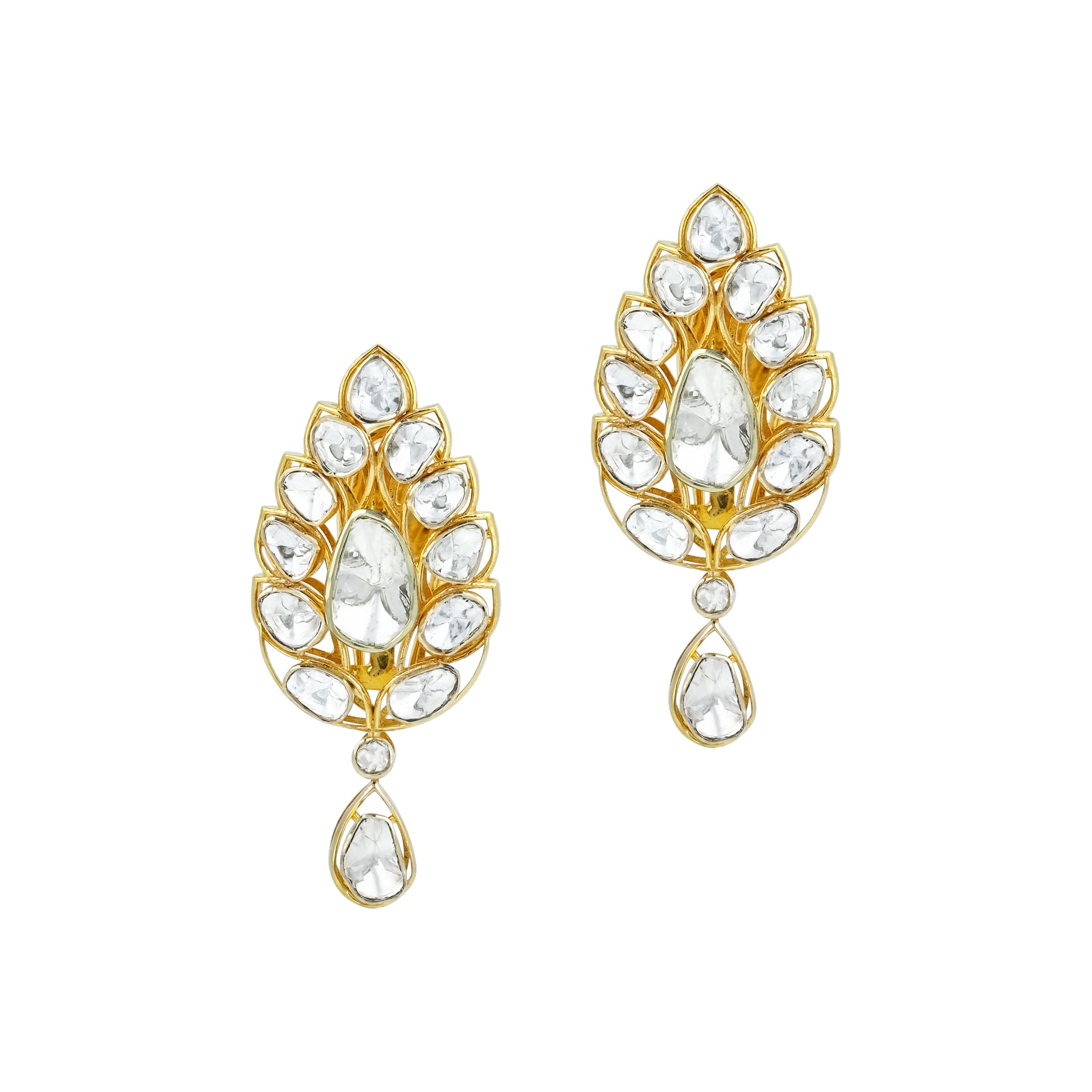 Floral Polki Pendant Set with Teardrop Open Polki on Sleek Chain