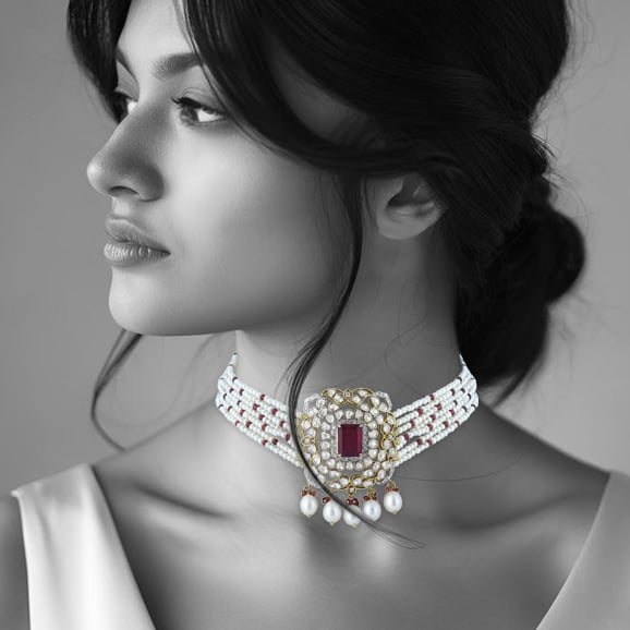 Tourmaline and Polki Choker with Pearl Strands and Spinels