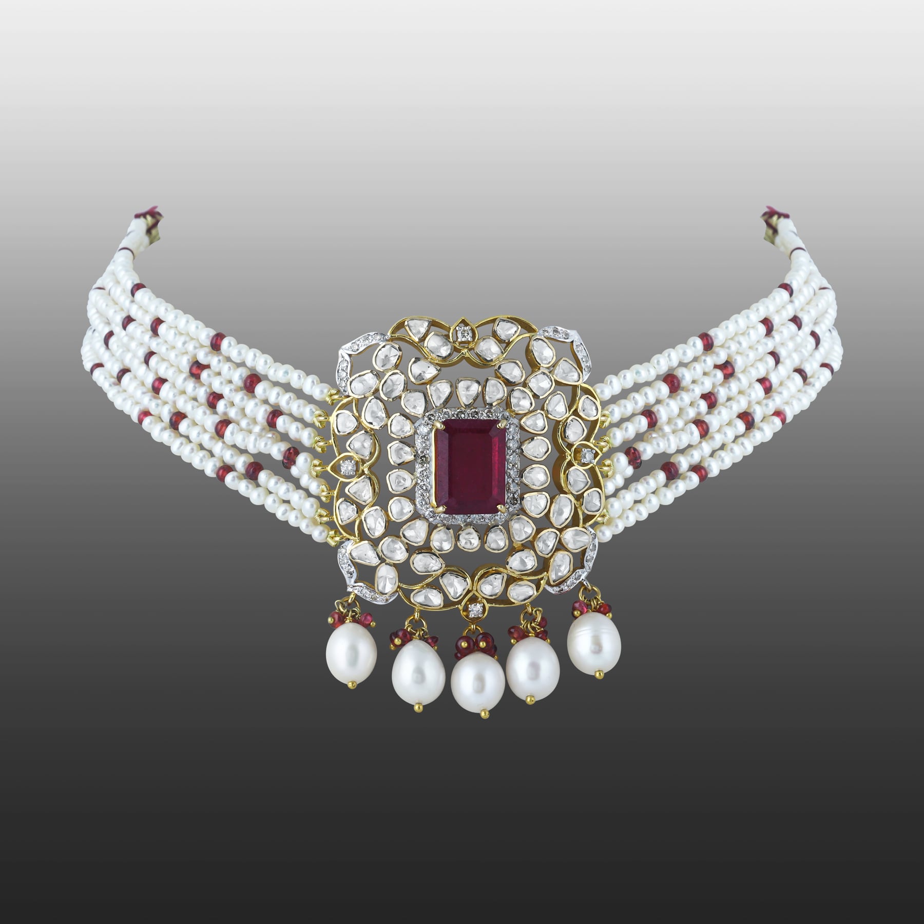 Tourmaline and Polki Choker with Pearl Strands and Spinels