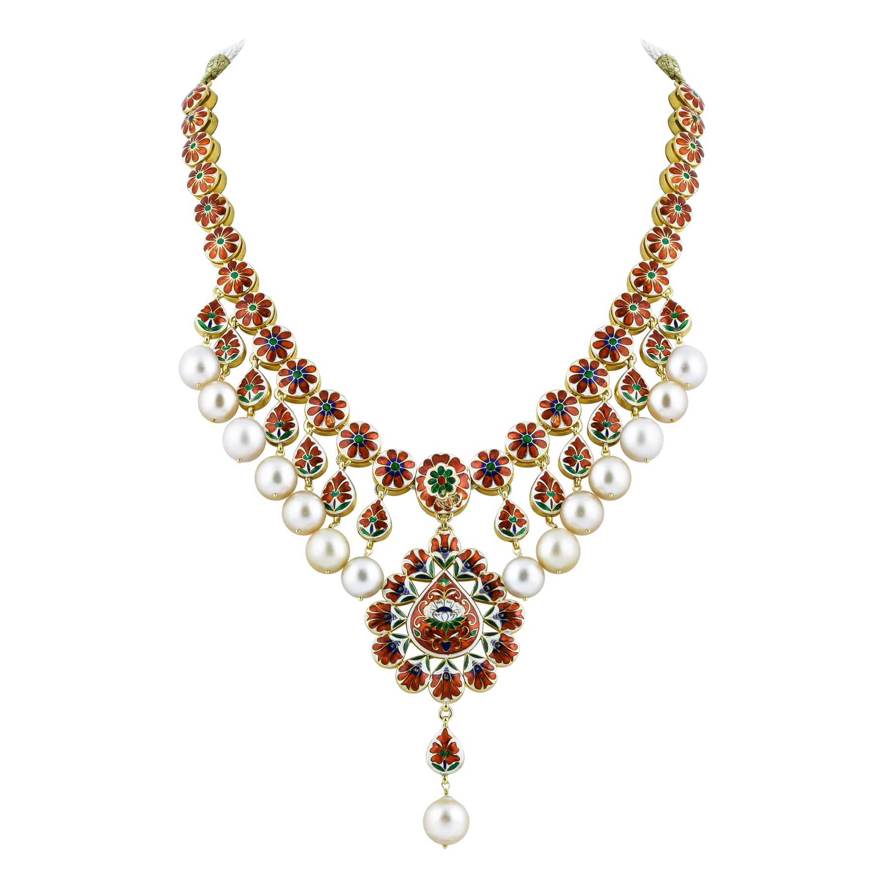 Polki Necklace with Pearl Drops and Central Motif
