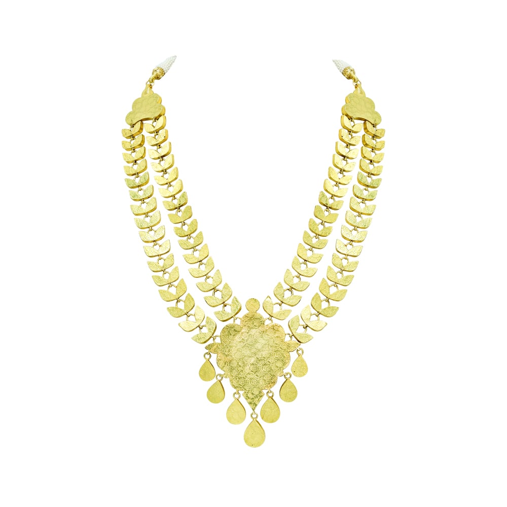 Gold Polki Necklace with Twin Petal Lines and Floral Center