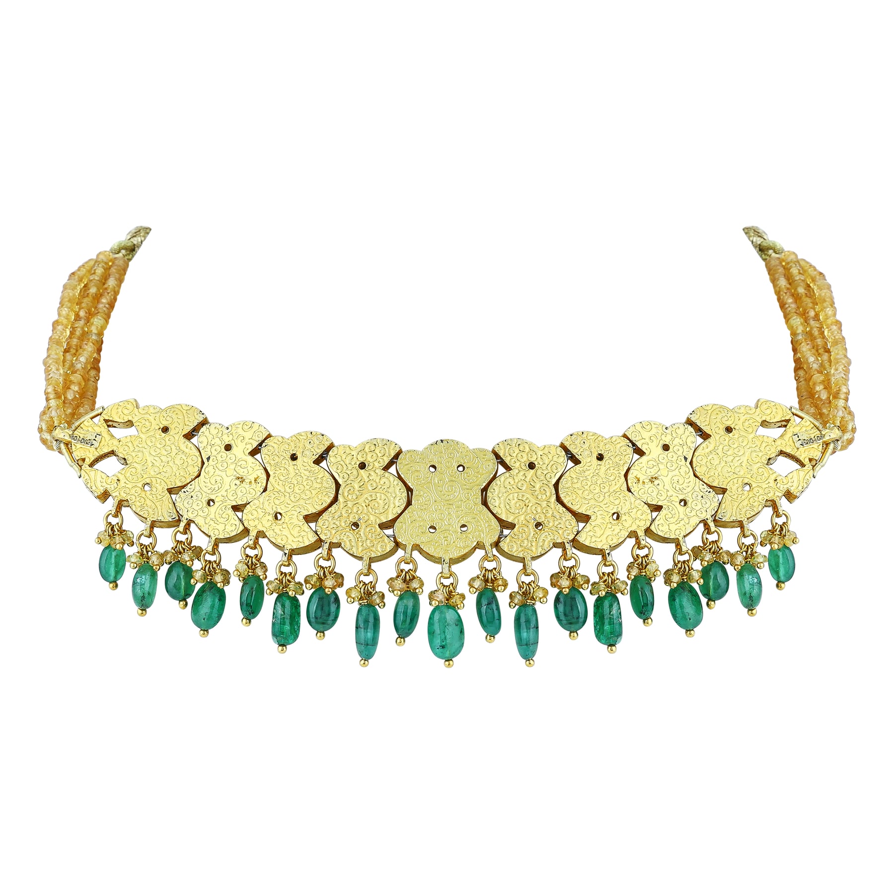 Navratana Choker with Polki Diamonds and Emerald Beads