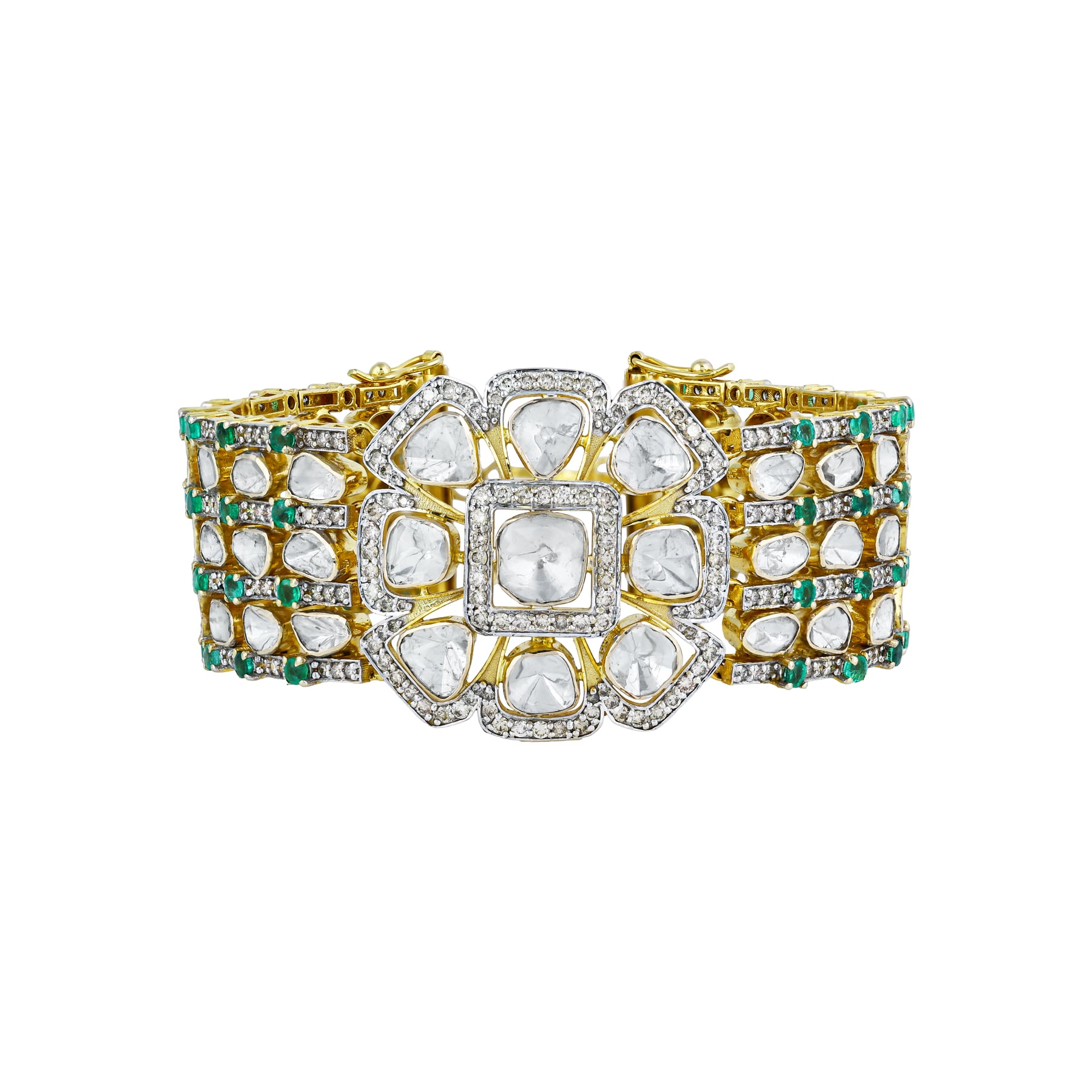 Versatile Choker Cum Bracelet with Polki and Emerald Accents