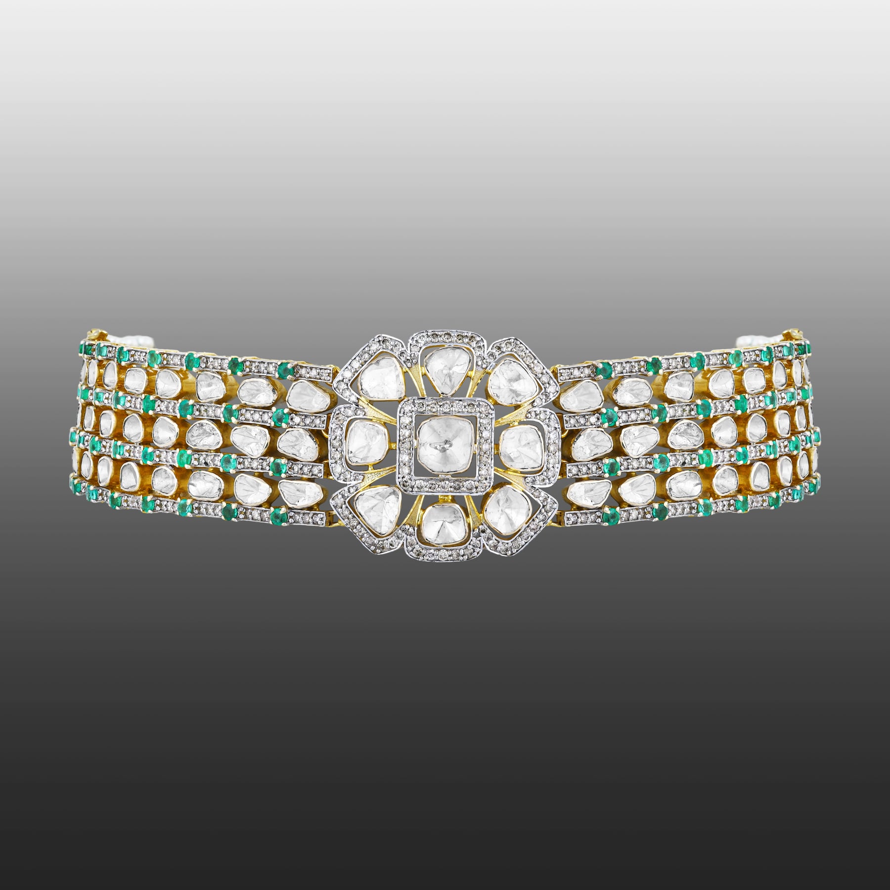 Versatile Choker Cum Bracelet with Polki and Emerald Accents