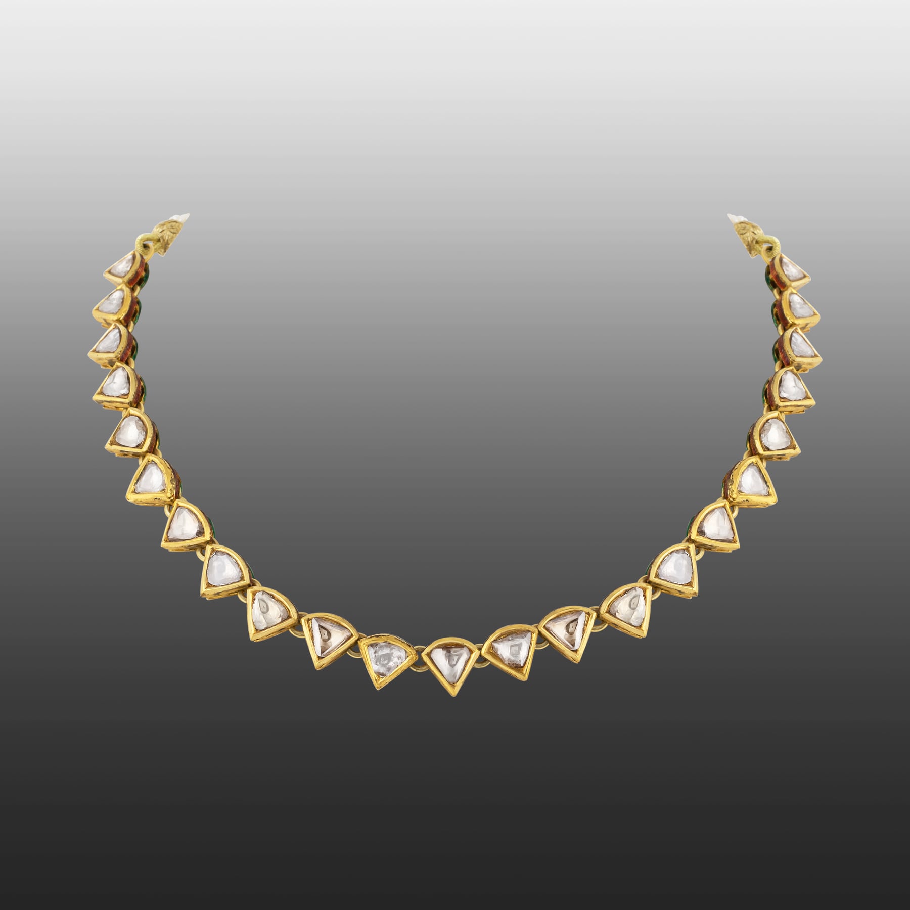 Curvy Triangular Linear Uncut Diamond Polki Necklace