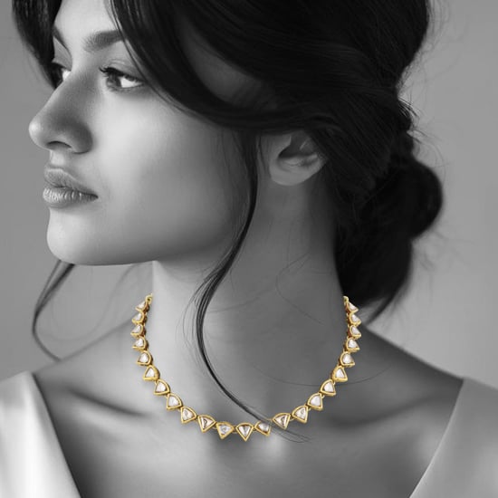 Curvy Triangular Linear Uncut Diamond Polki Necklace